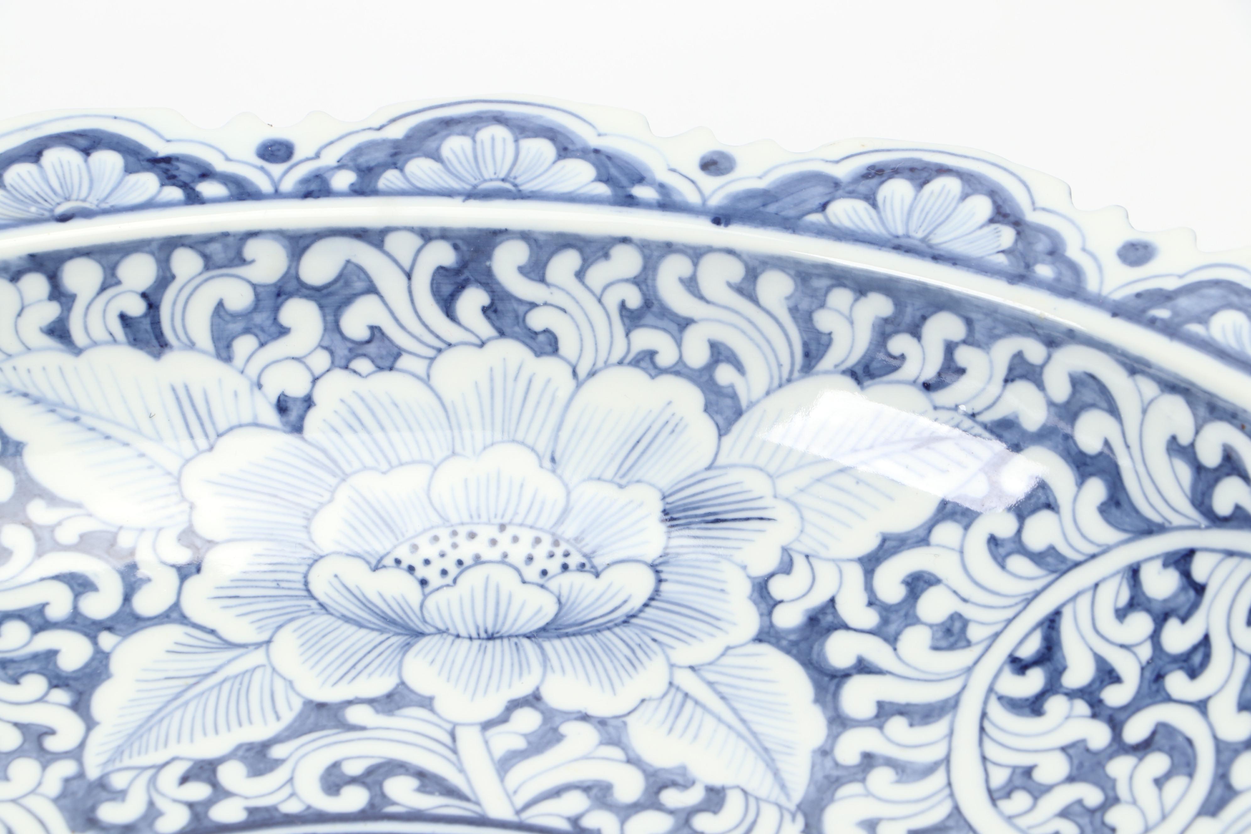 Hand-Painted Thai Blue and White Pedestal Bowl