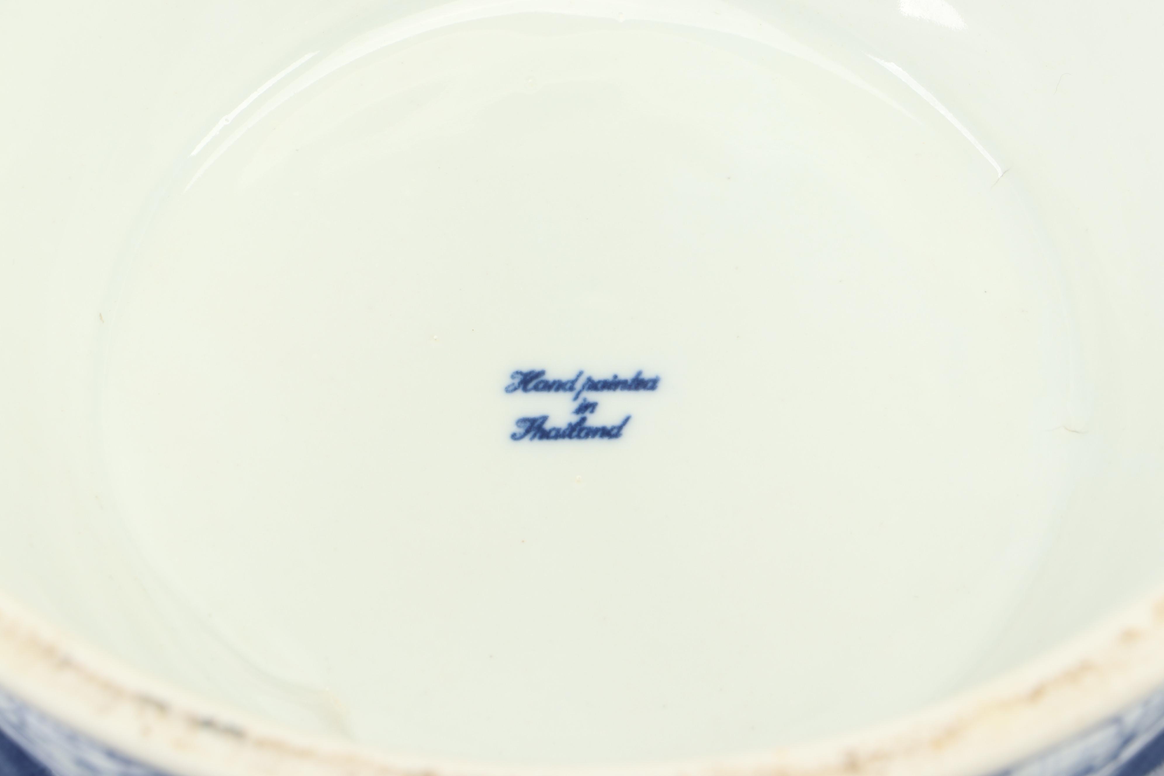 Hand-Painted Thai Blue and White Pedestal Bowl