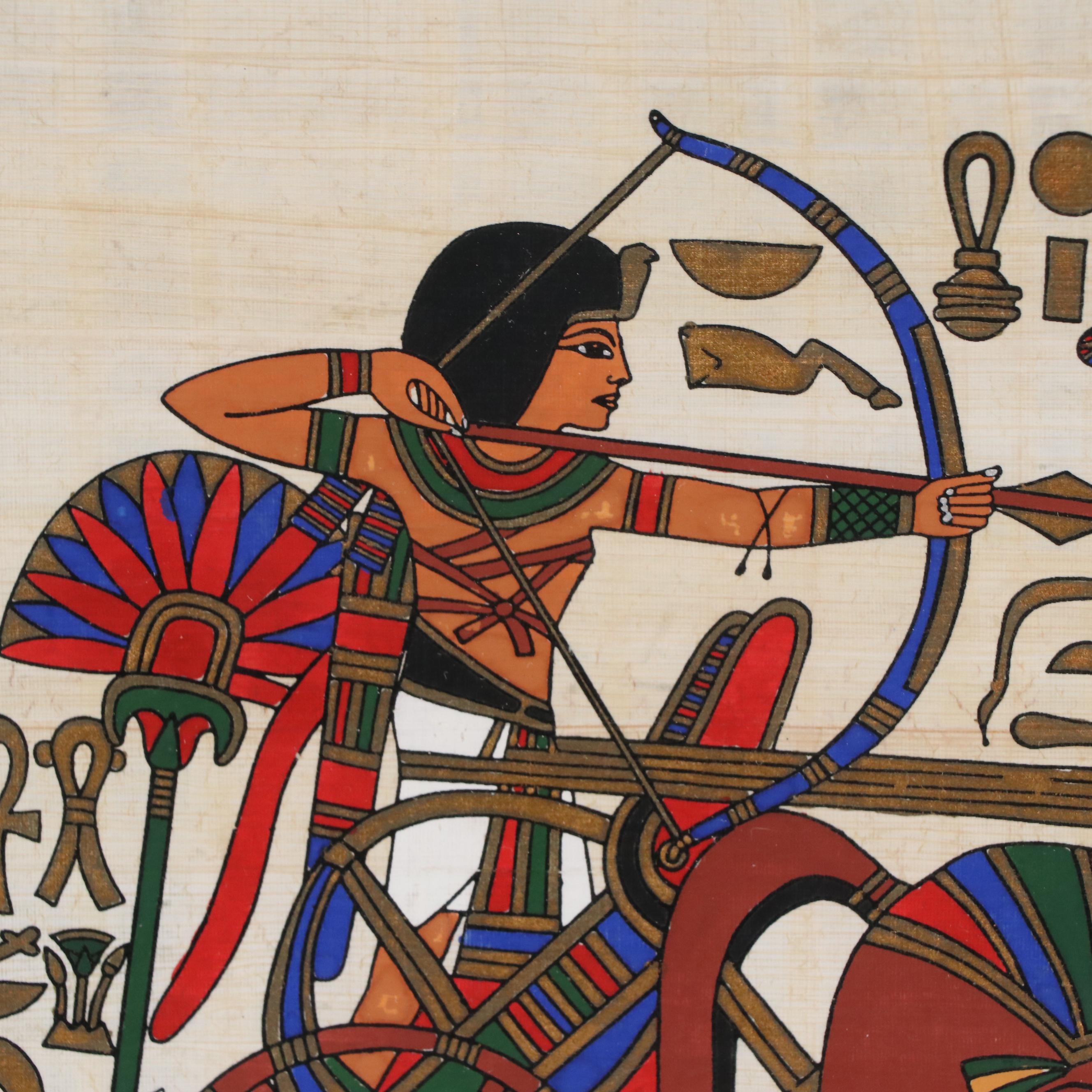 Egyptian Folk Art Style Souvenir Hand-Painted Screenprint on Papyrus