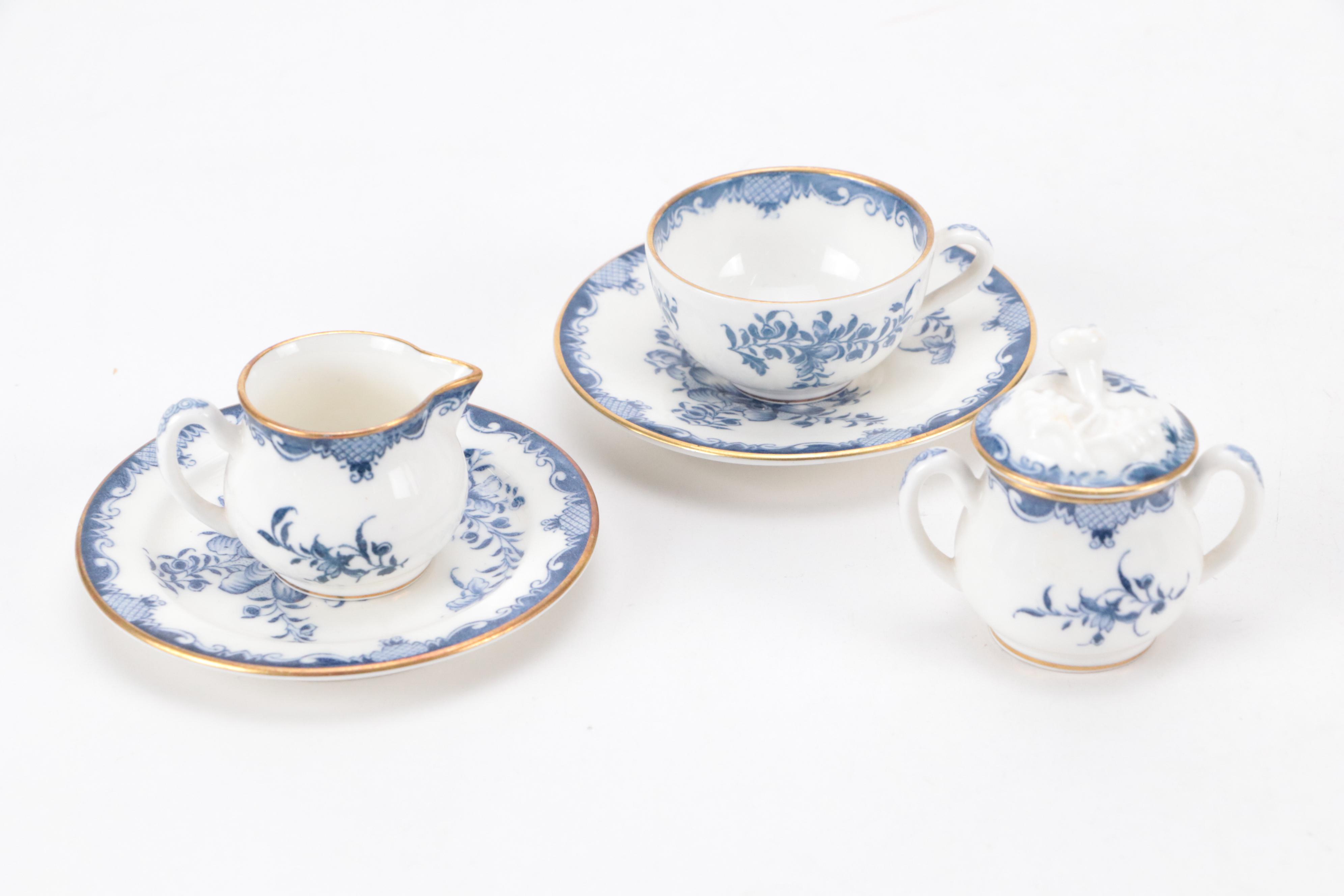 Royal Worcester Bone China Reproduction Miniature Tea Set with Porcelain Dishes