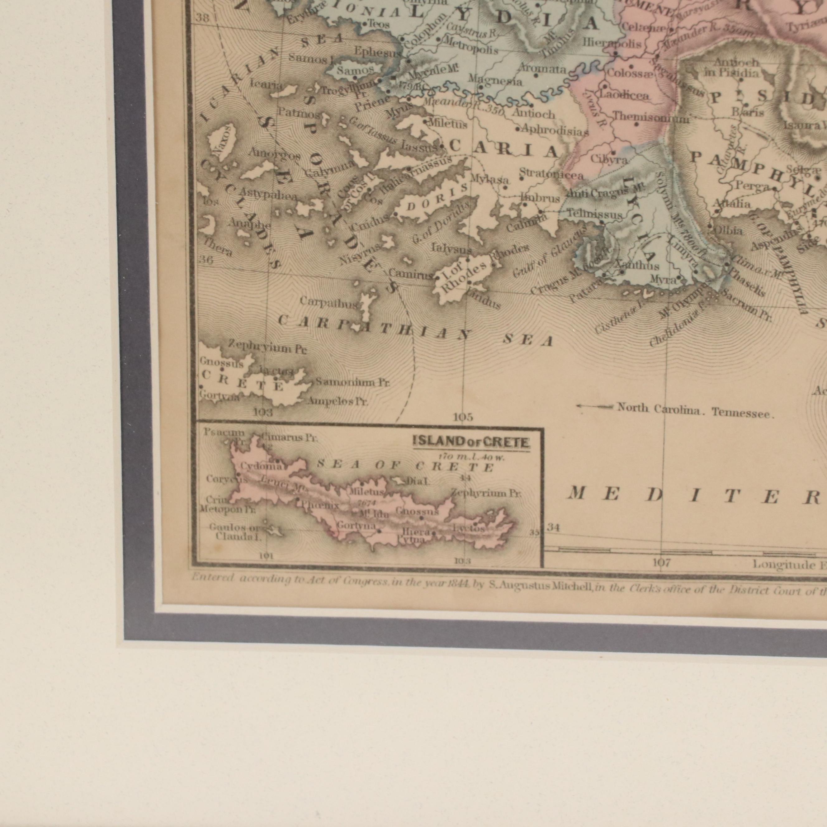 Hand-Colored Engraving Map "Map of Asia Minor," 1844