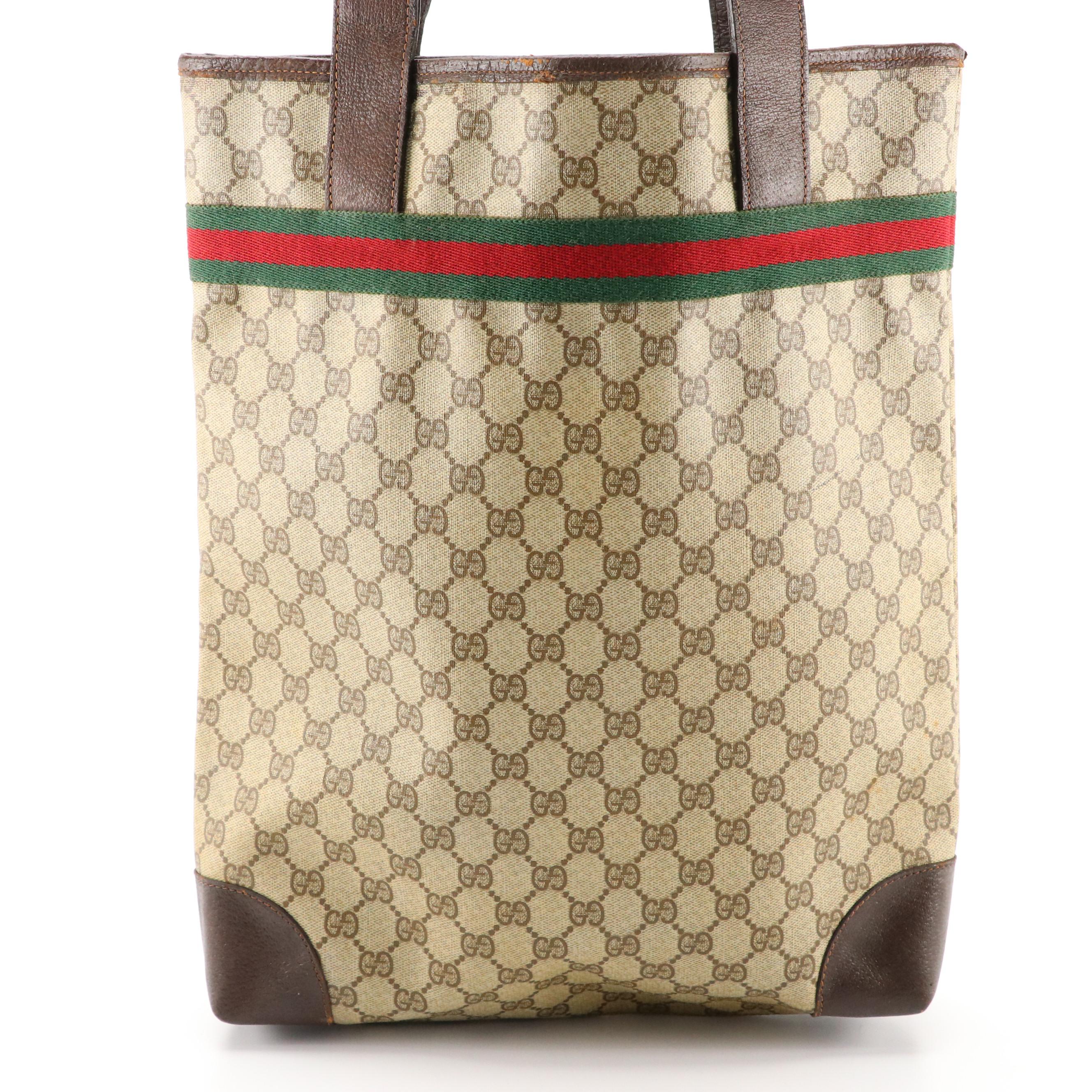 Gucci Web Stripe Tall Tote in GG Supreme Canvas, circa 1970