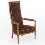 Louis XVI Style High-Back Armchair in Sculpted Upholstery, circa 1970