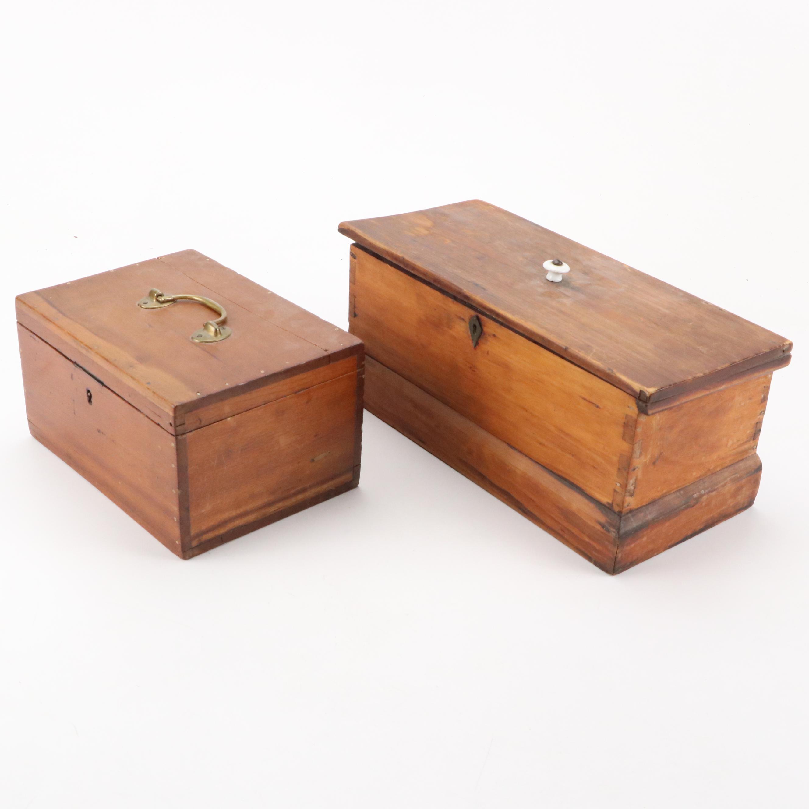 Brass Handled Wooden Lock Box with Divided Wooden Storage Box