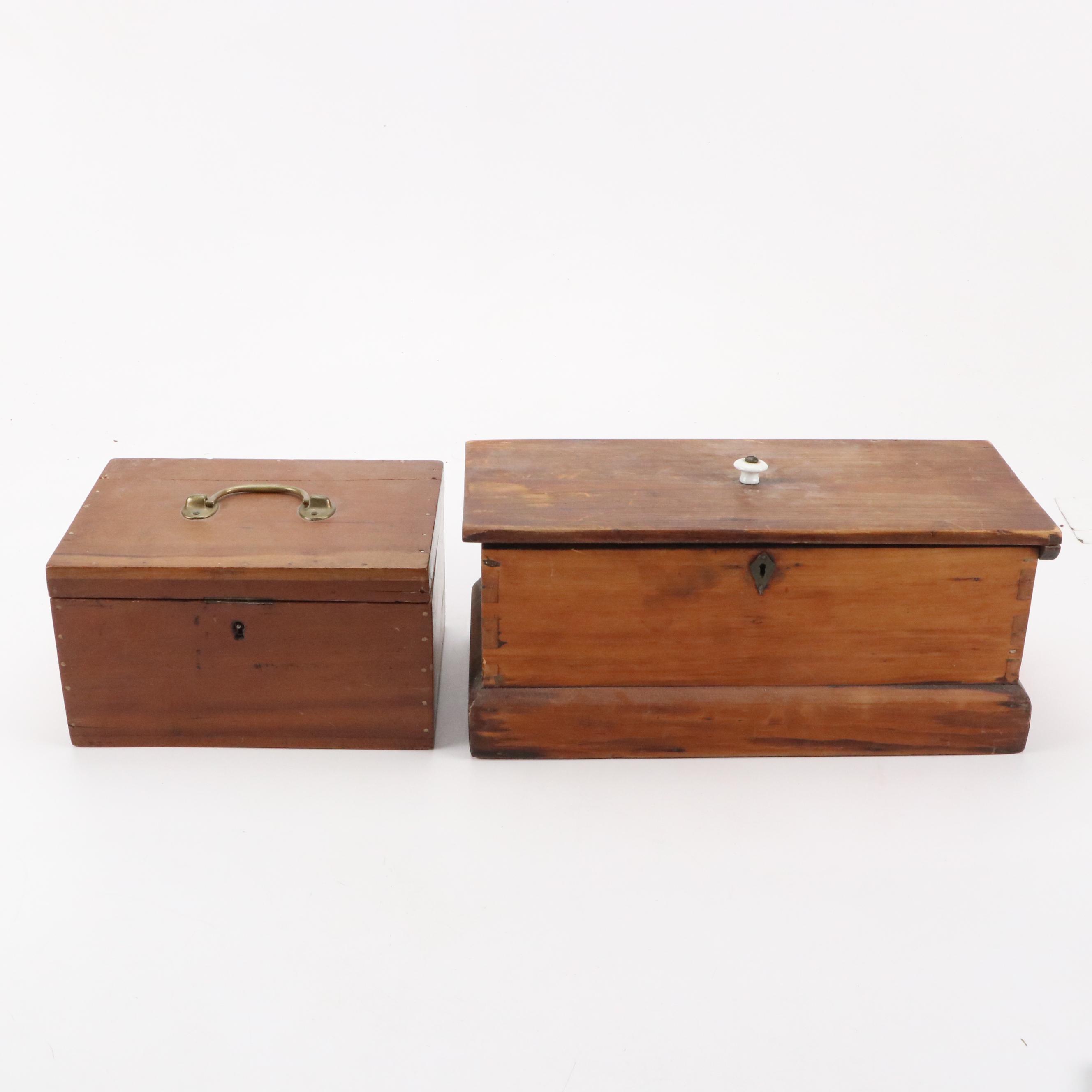 Brass Handled Wooden Lock Box with Divided Wooden Storage Box