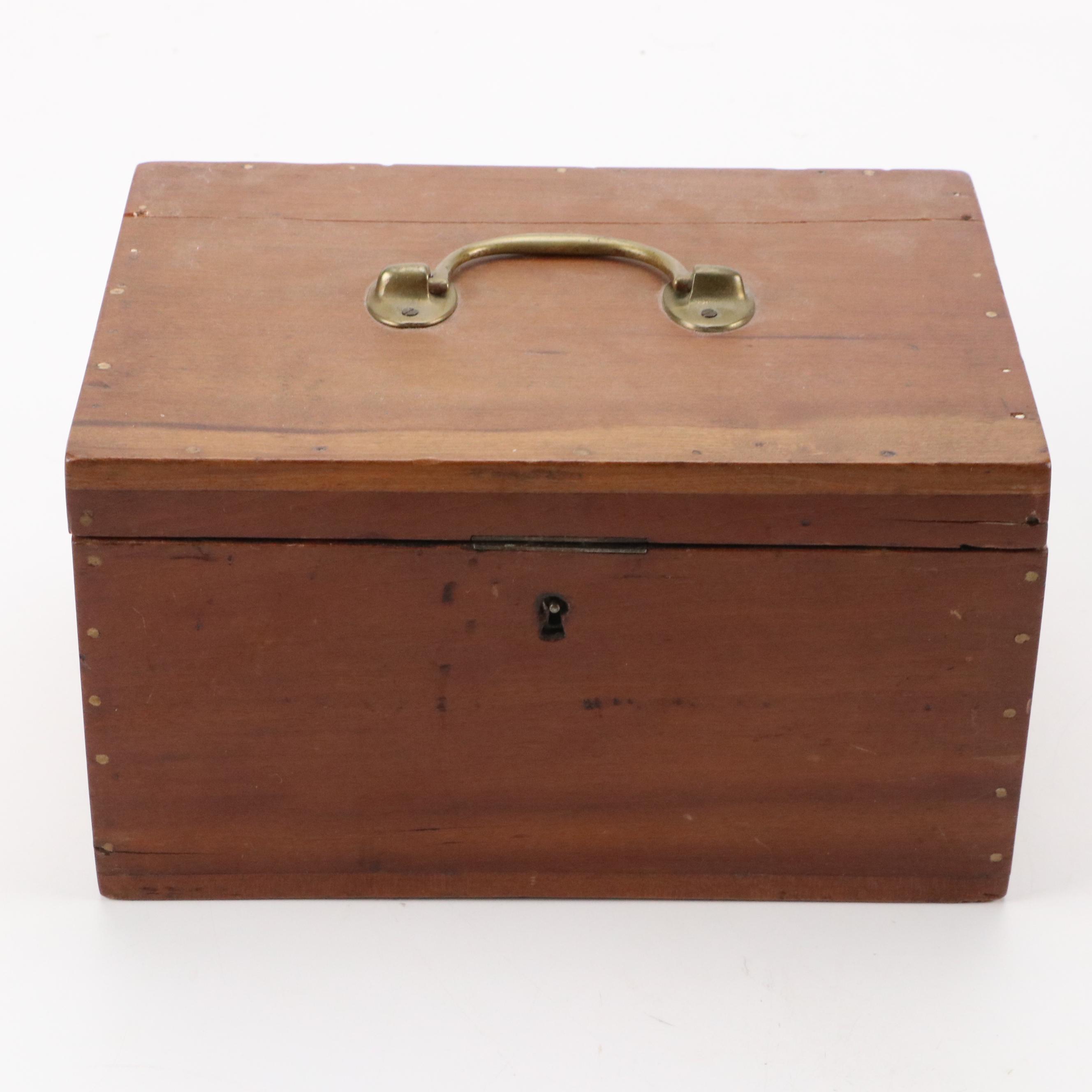 Brass Handled Wooden Lock Box with Divided Wooden Storage Box