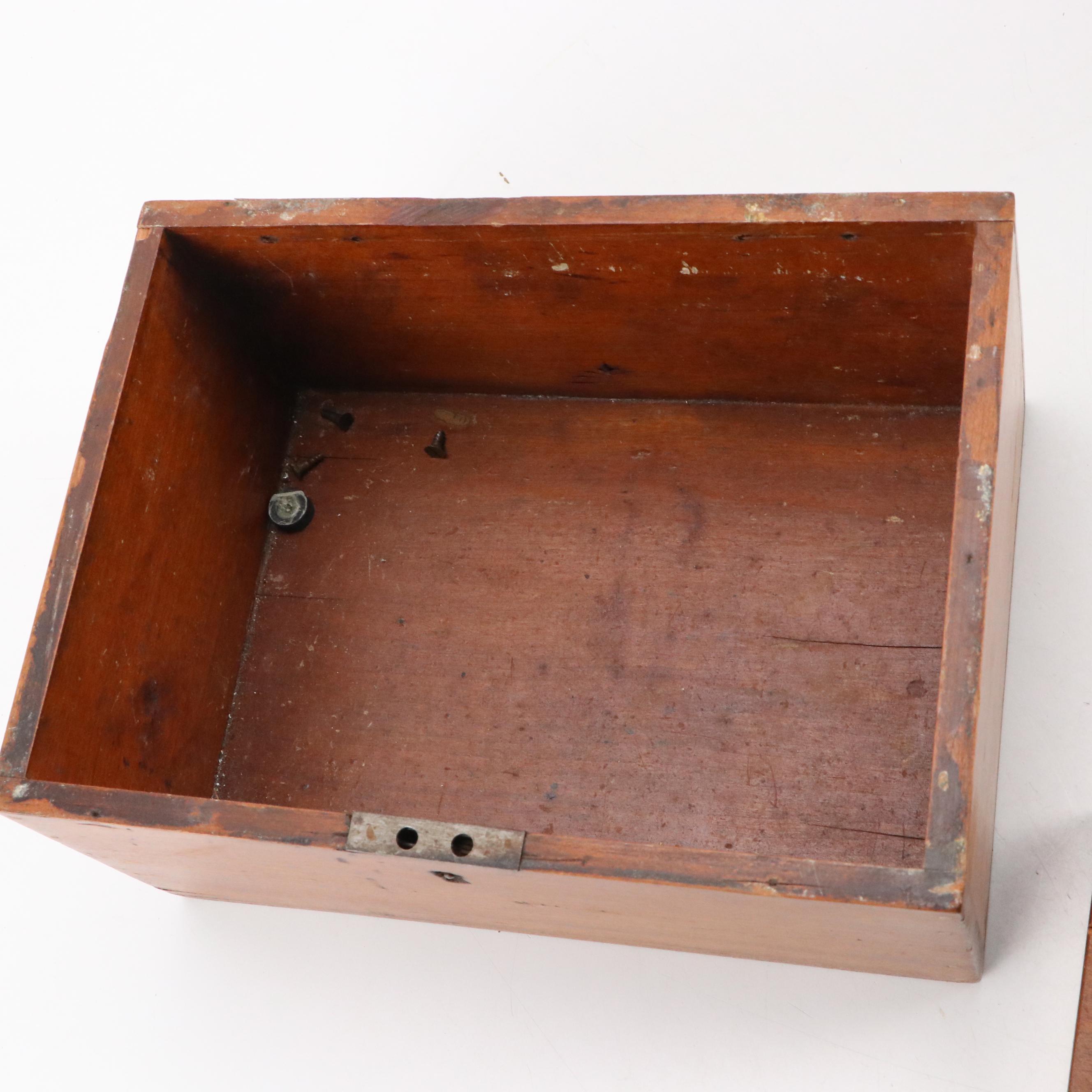 Brass Handled Wooden Lock Box with Divided Wooden Storage Box
