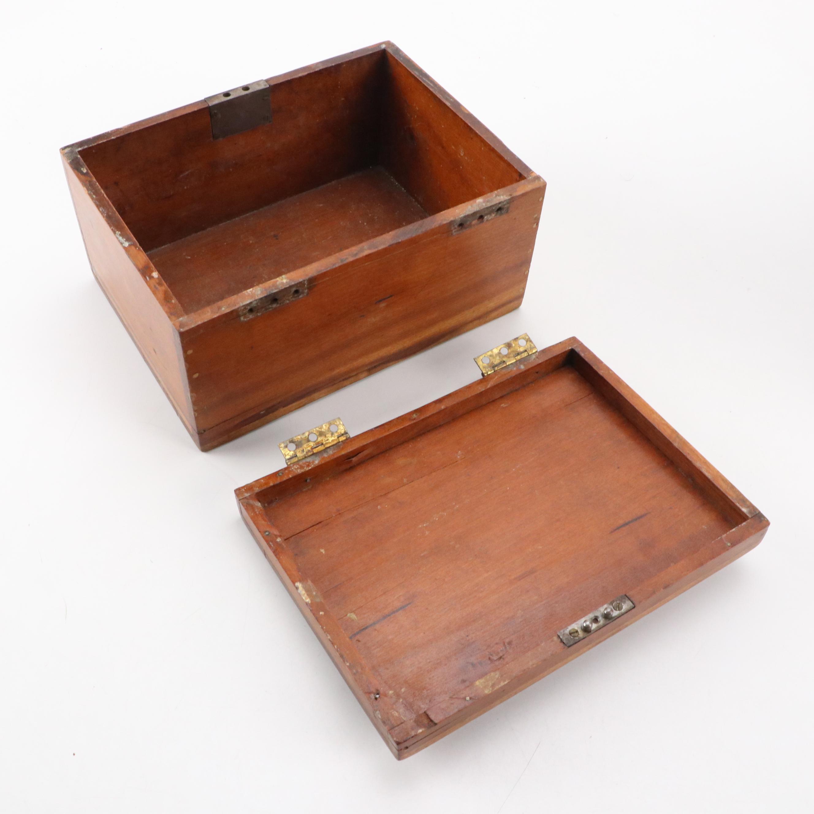 Brass Handled Wooden Lock Box with Divided Wooden Storage Box
