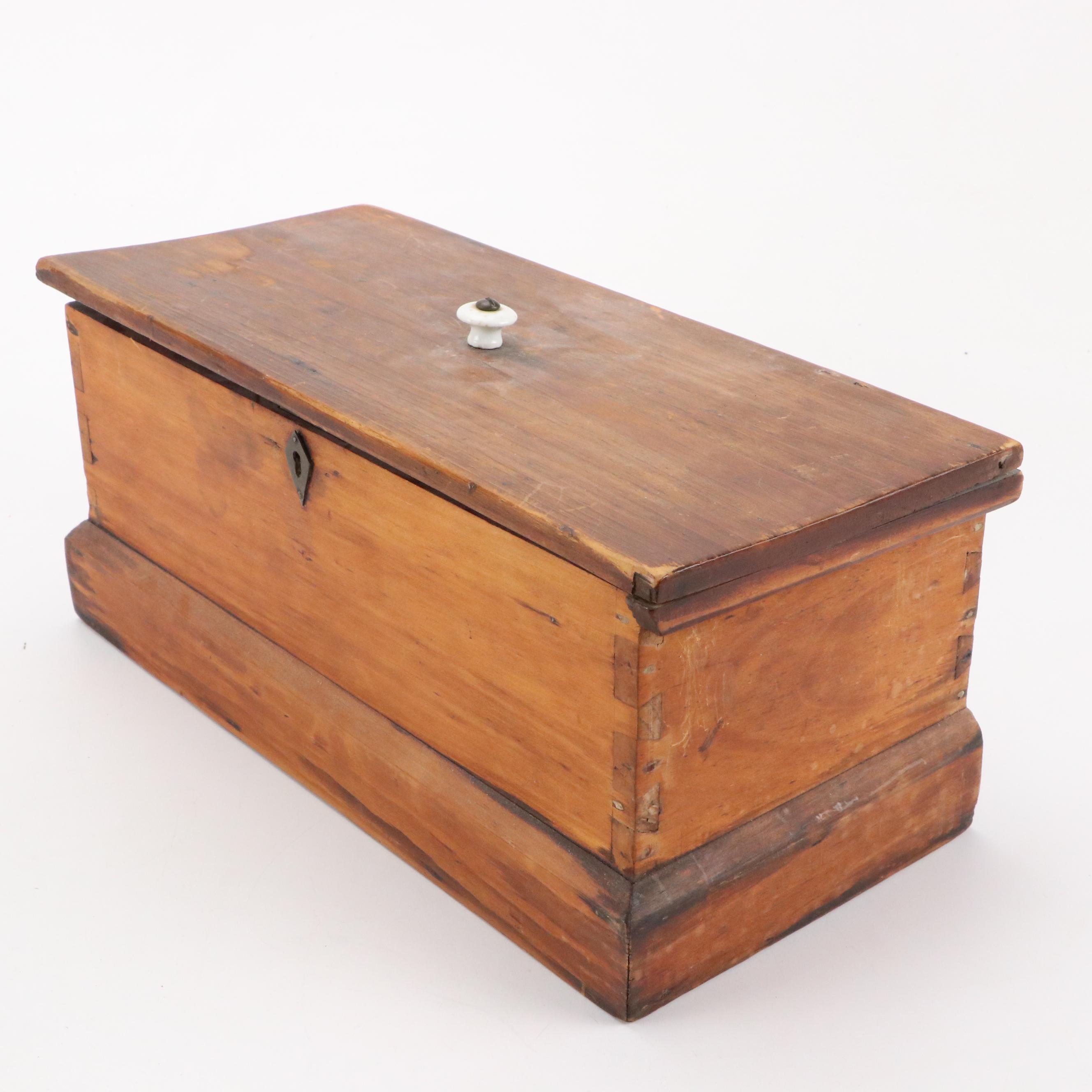 Brass Handled Wooden Lock Box with Divided Wooden Storage Box