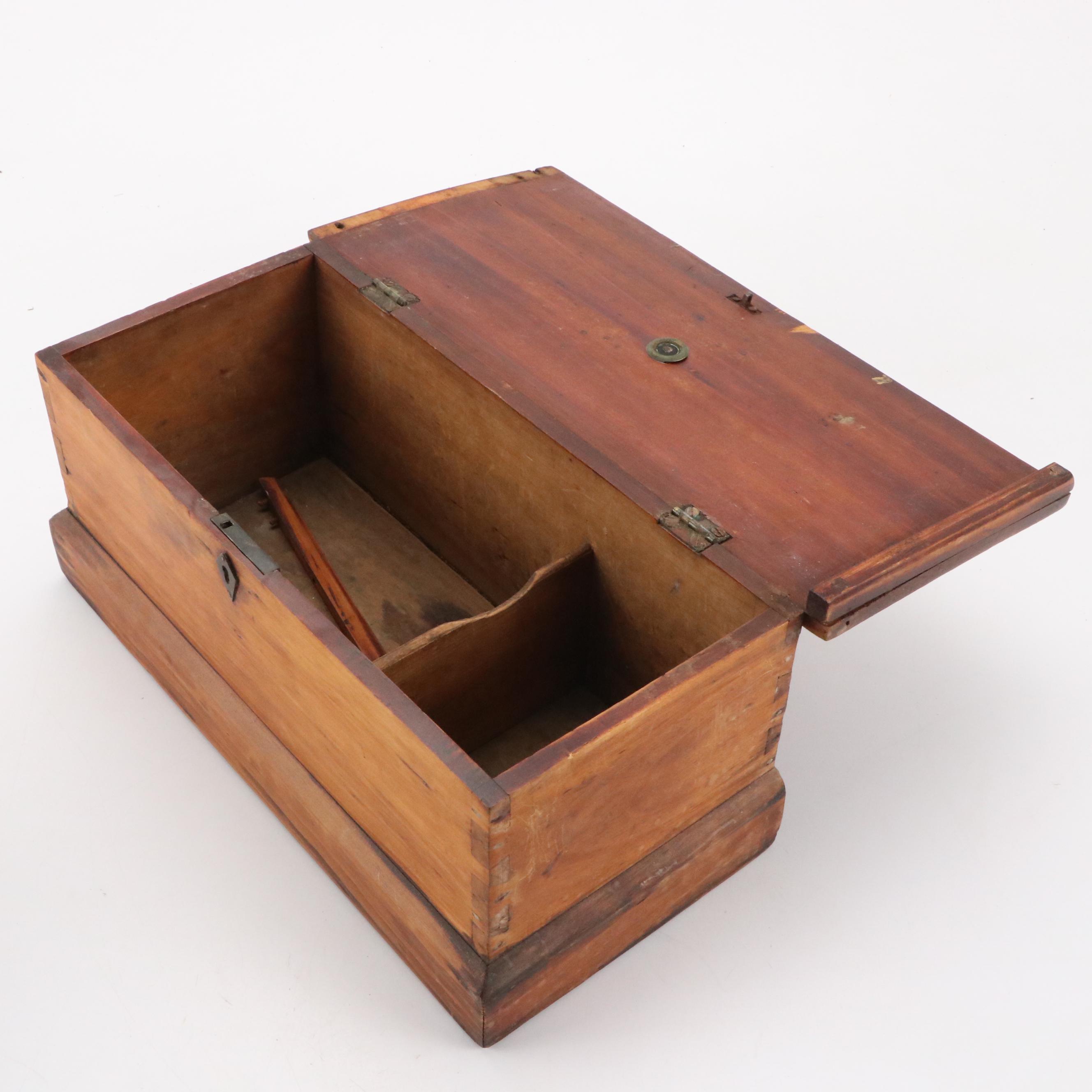 Brass Handled Wooden Lock Box with Divided Wooden Storage Box