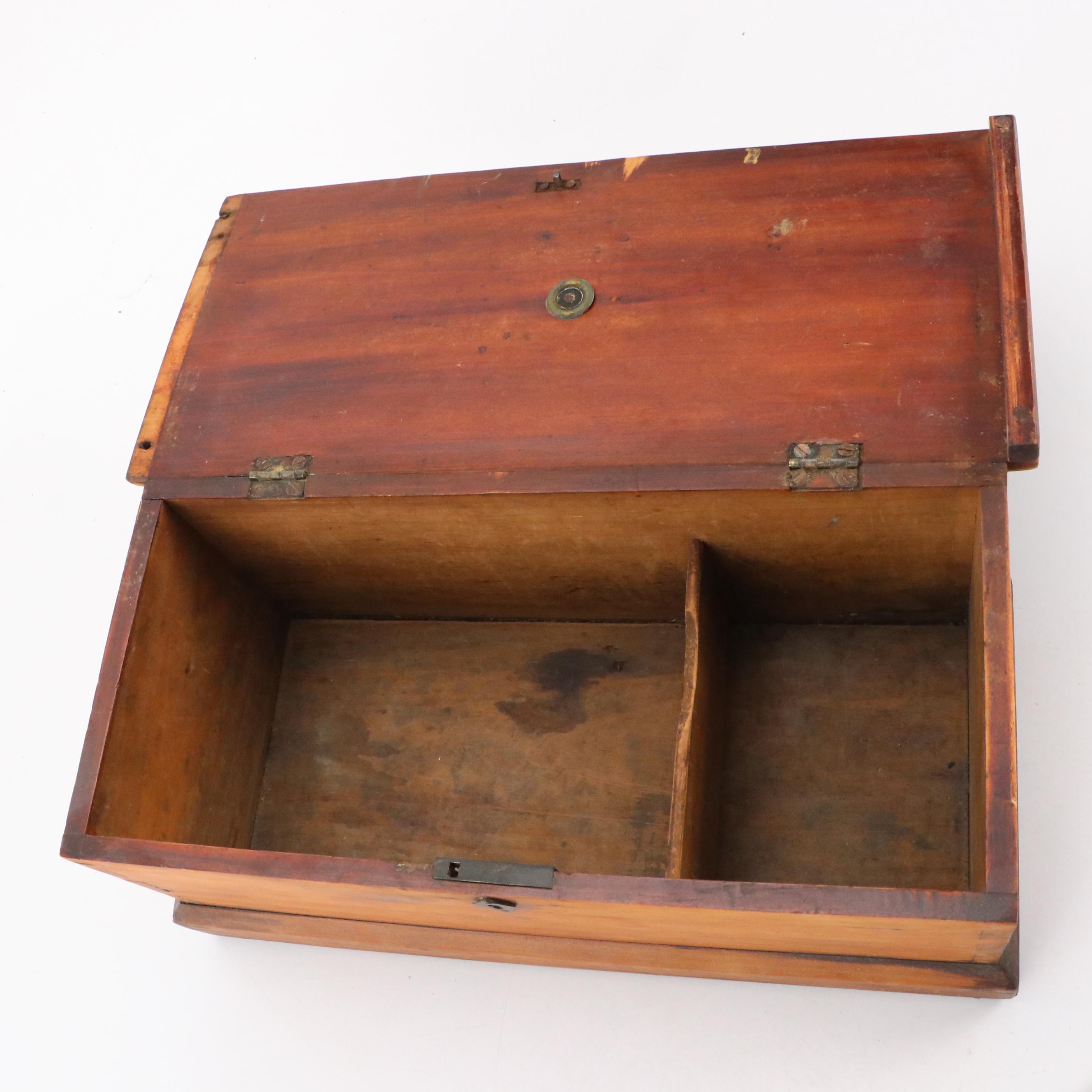 Brass Handled Wooden Lock Box with Divided Wooden Storage Box