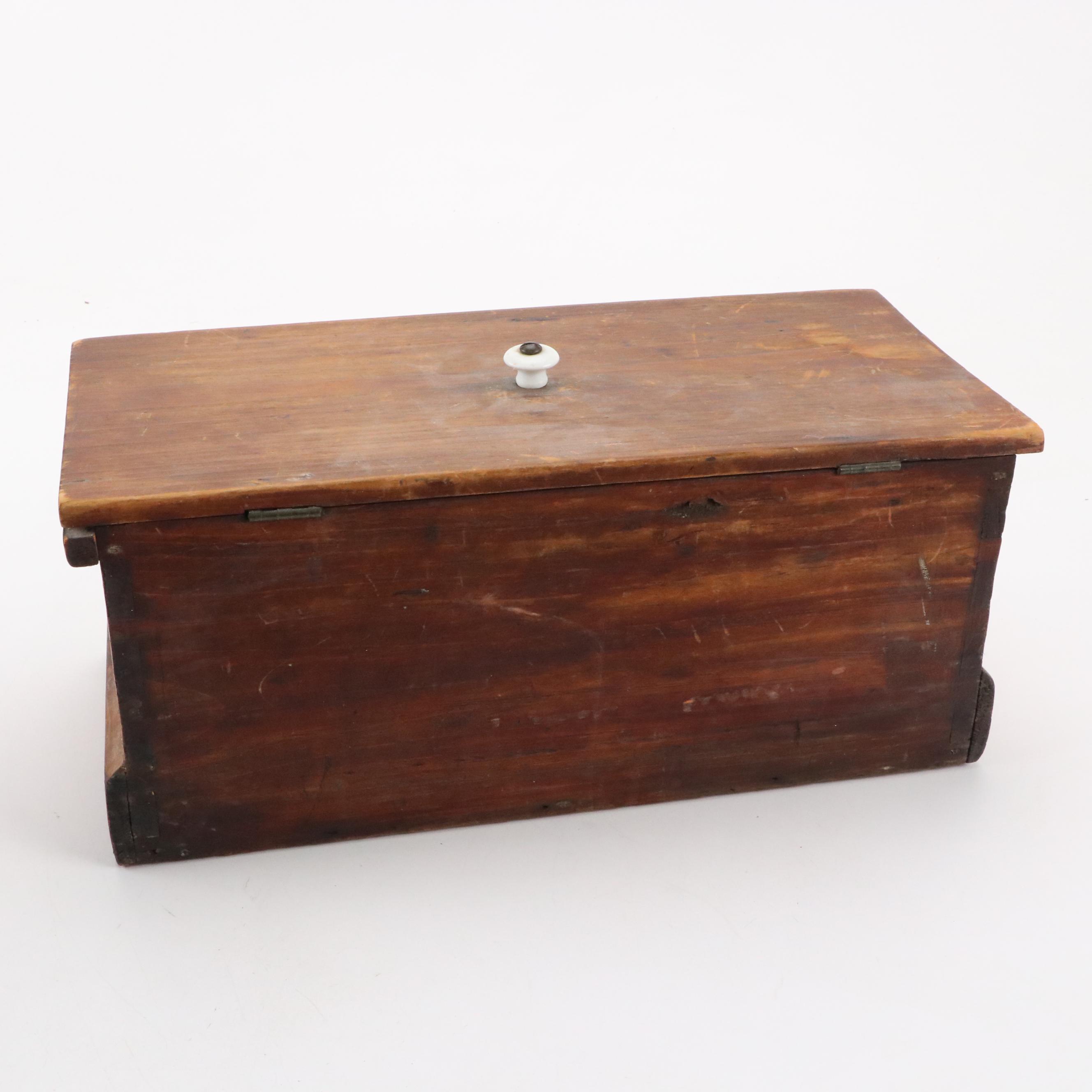 Brass Handled Wooden Lock Box with Divided Wooden Storage Box