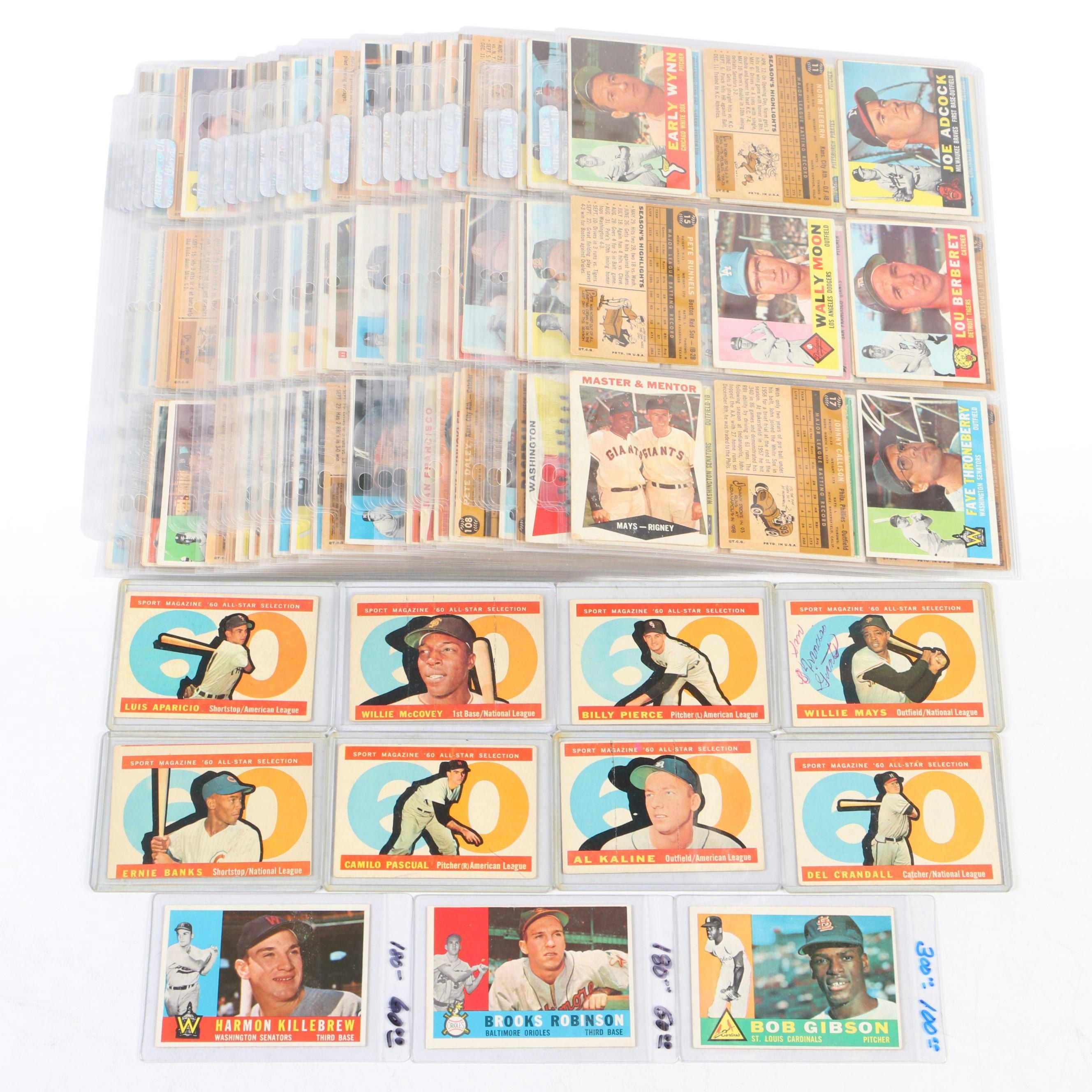 1960 Topps Baseball Cards Featuring Bob Gibson, Ernie Banks, Willie Mays, More