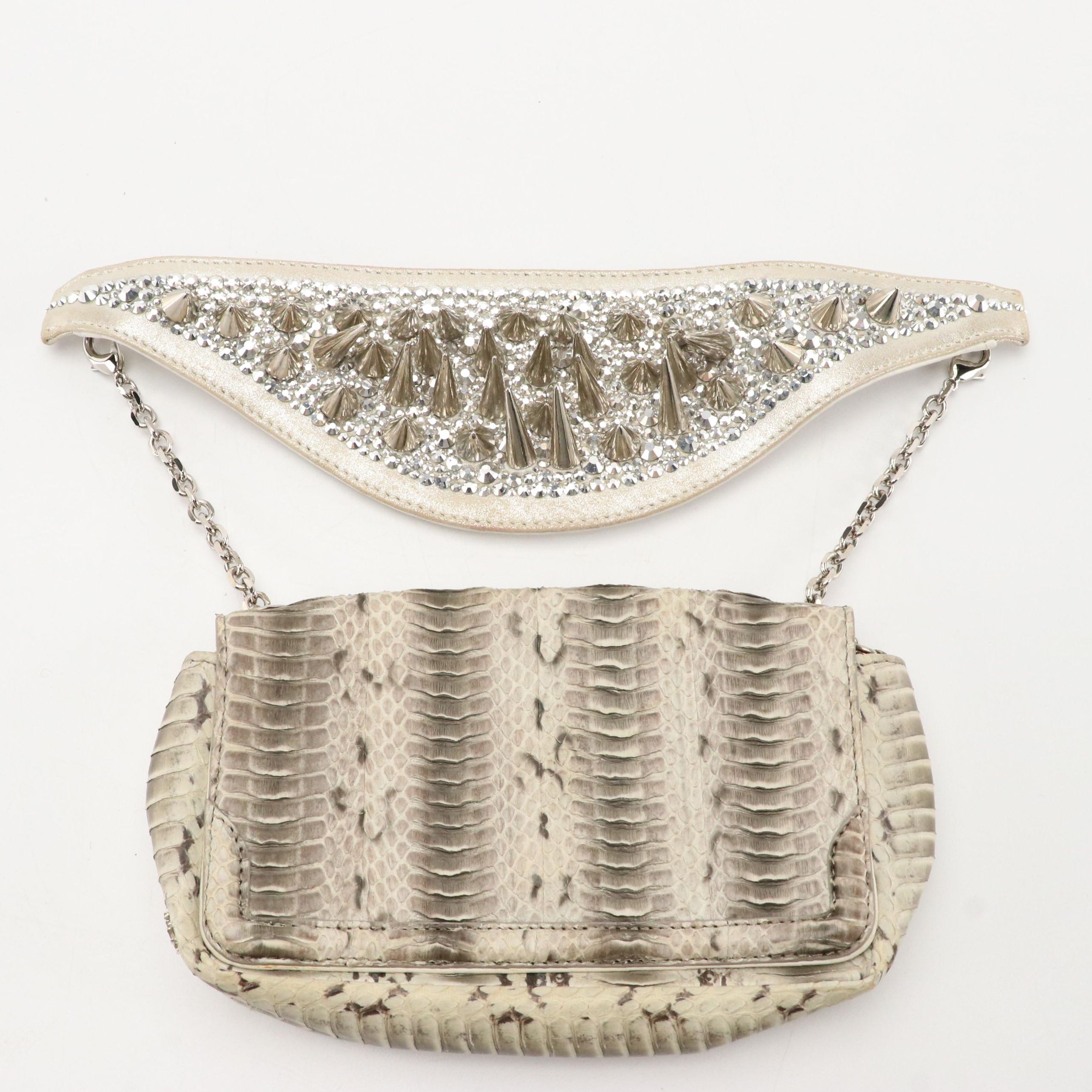 Christian Louboutin Python Leather Artemis Spike and Crystal Strap Shoulder Bag