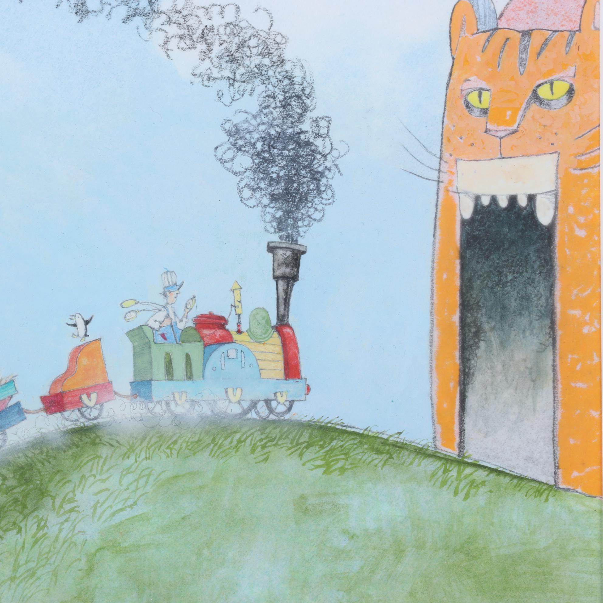 Will Hillenbrand Watercolor Painting Scene From "Down by the Station," 1999