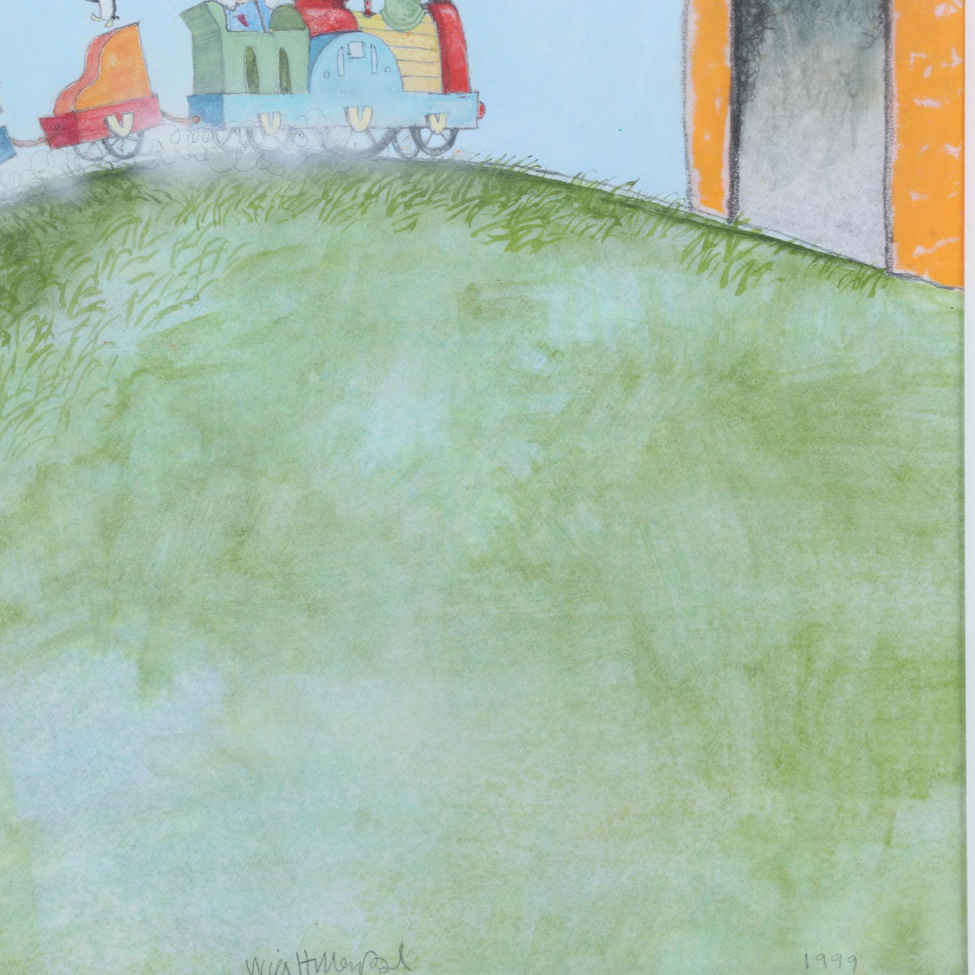 Will Hillenbrand Watercolor Painting Scene From "Down by the Station," 1999