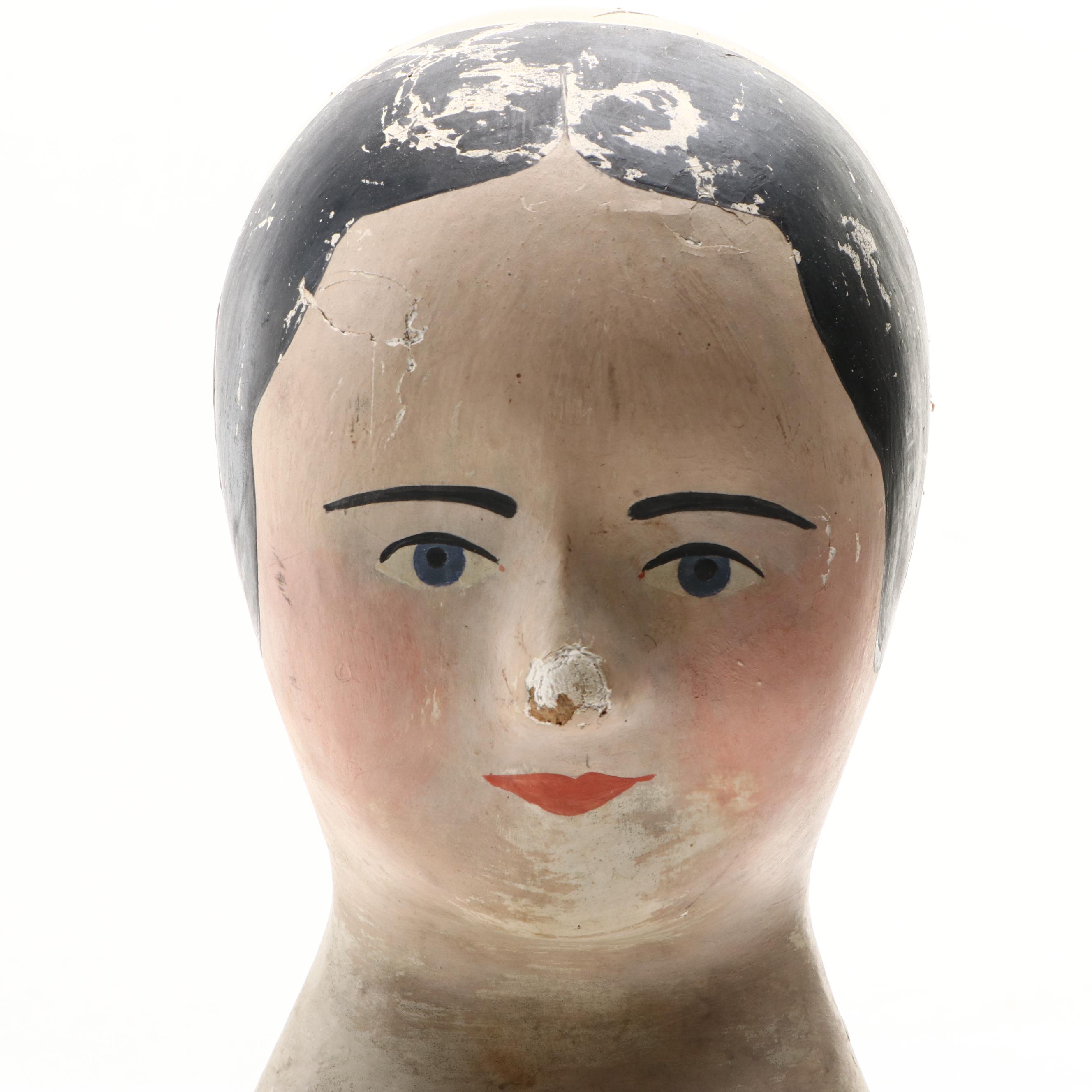 Papier-Mâché Milliners Head Form Hat Stands