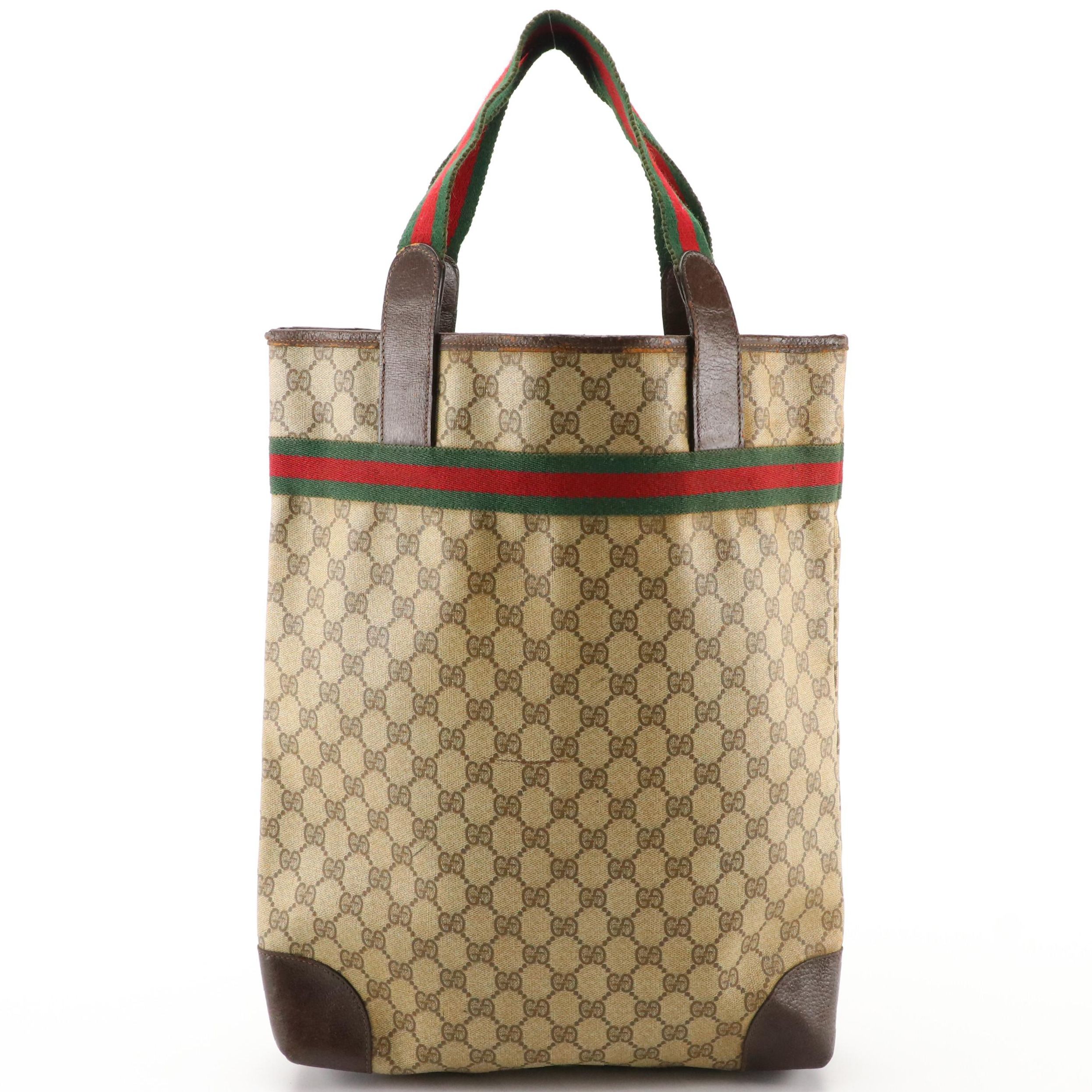 Gucci Web Stripe Tall Tote in GG Supreme Canvas, circa 1970