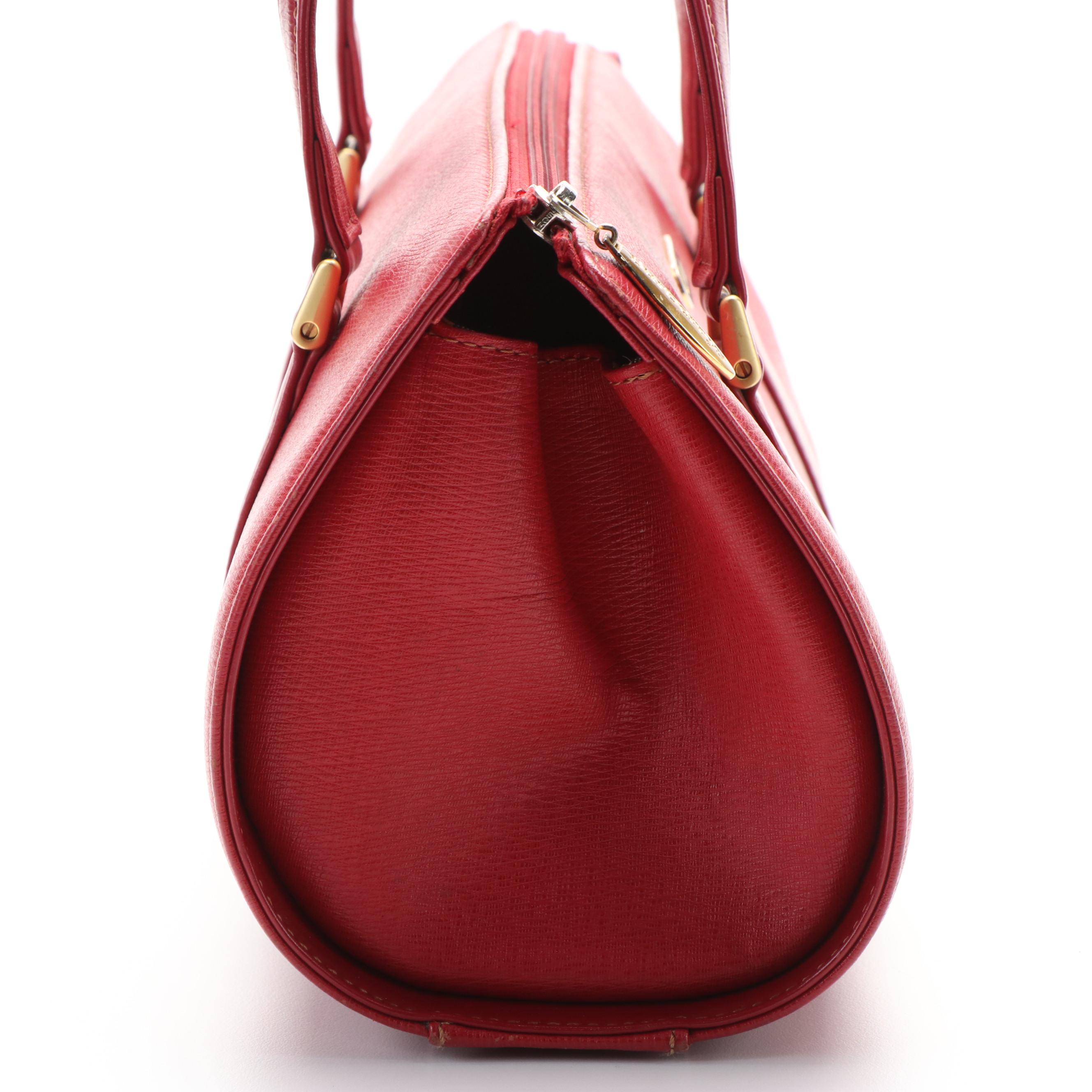 Burberrys Red Leather Barrel Style Handbag