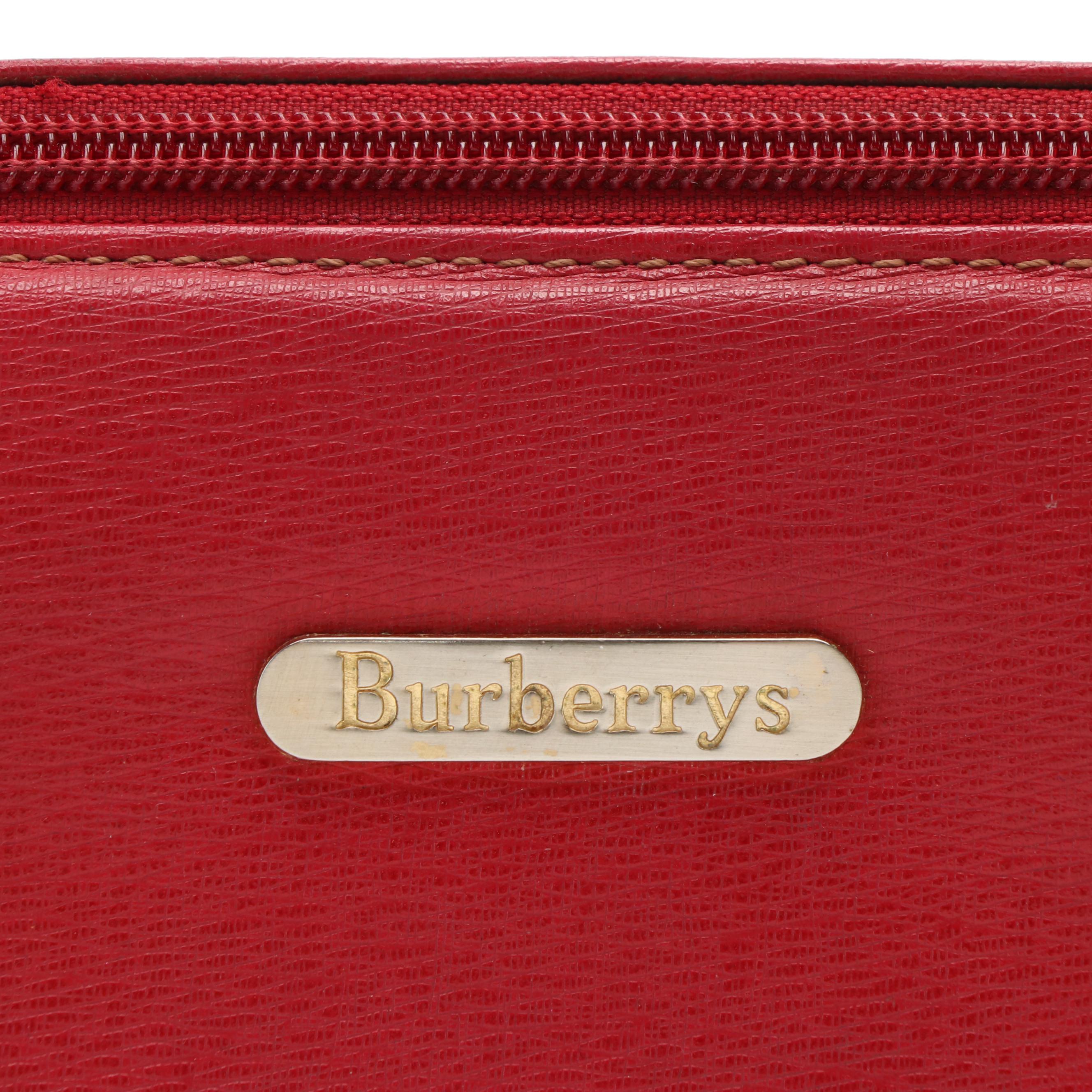 Burberrys Red Leather Barrel Style Handbag