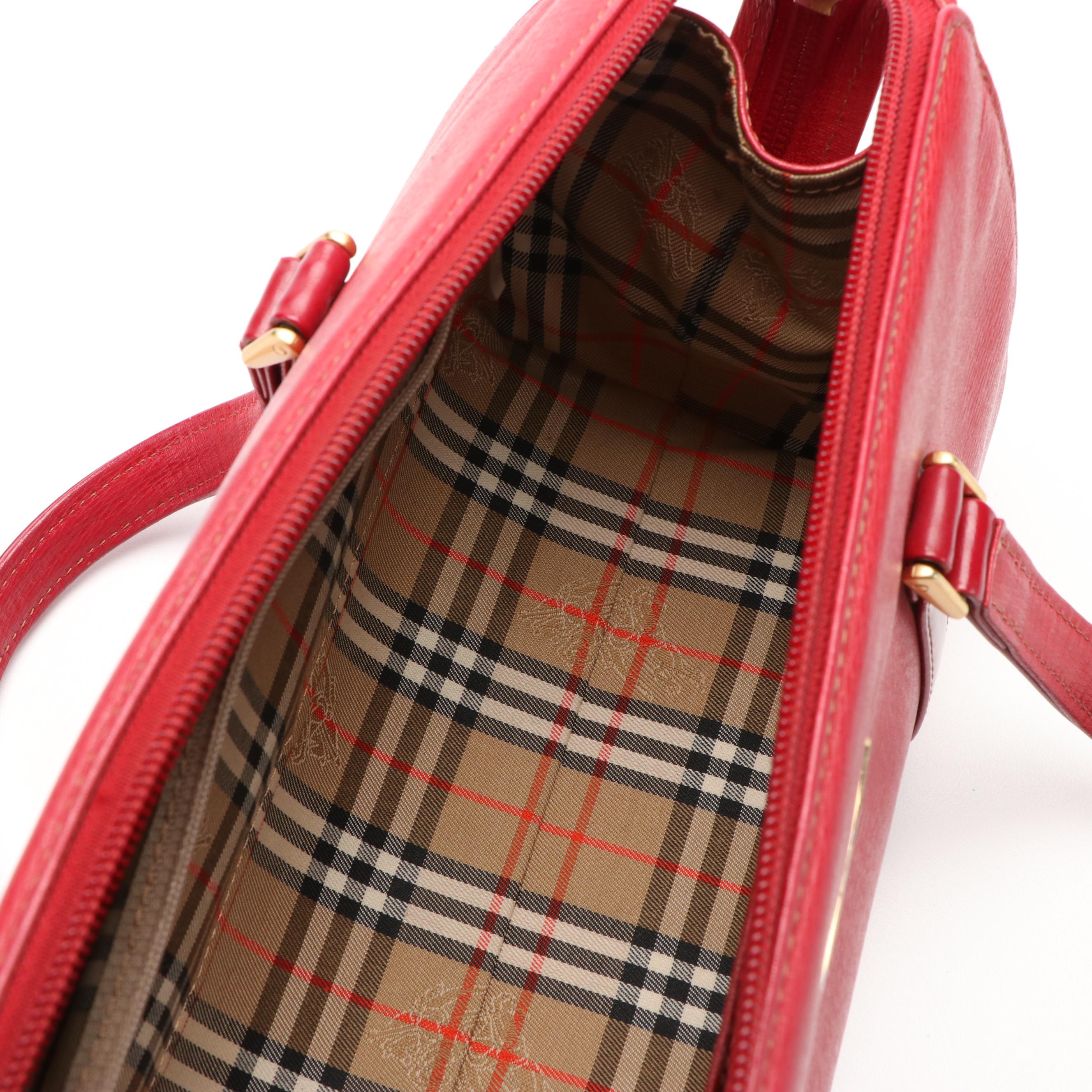 Burberrys Red Leather Barrel Style Handbag
