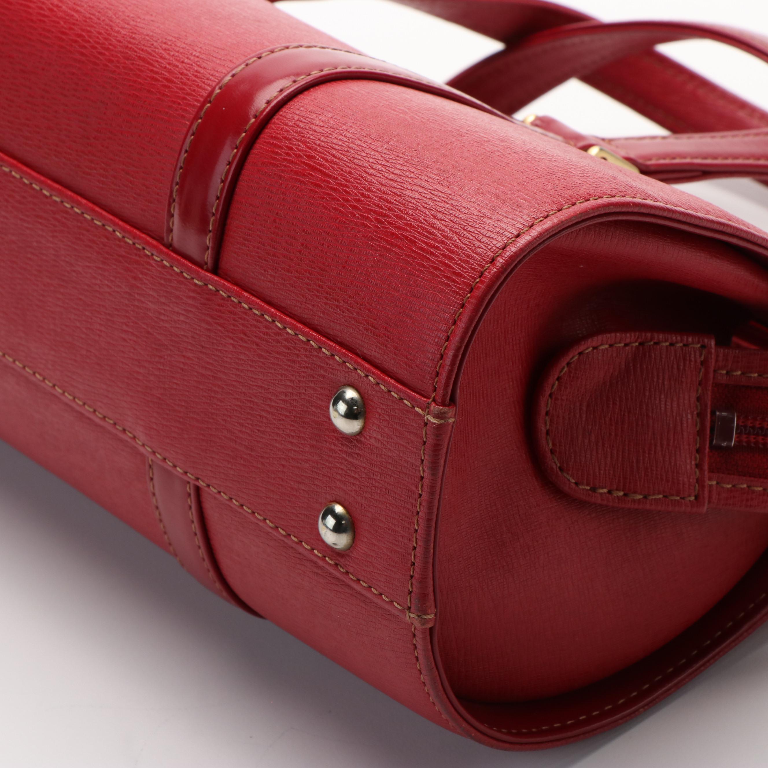 Burberrys Red Leather Barrel Style Handbag