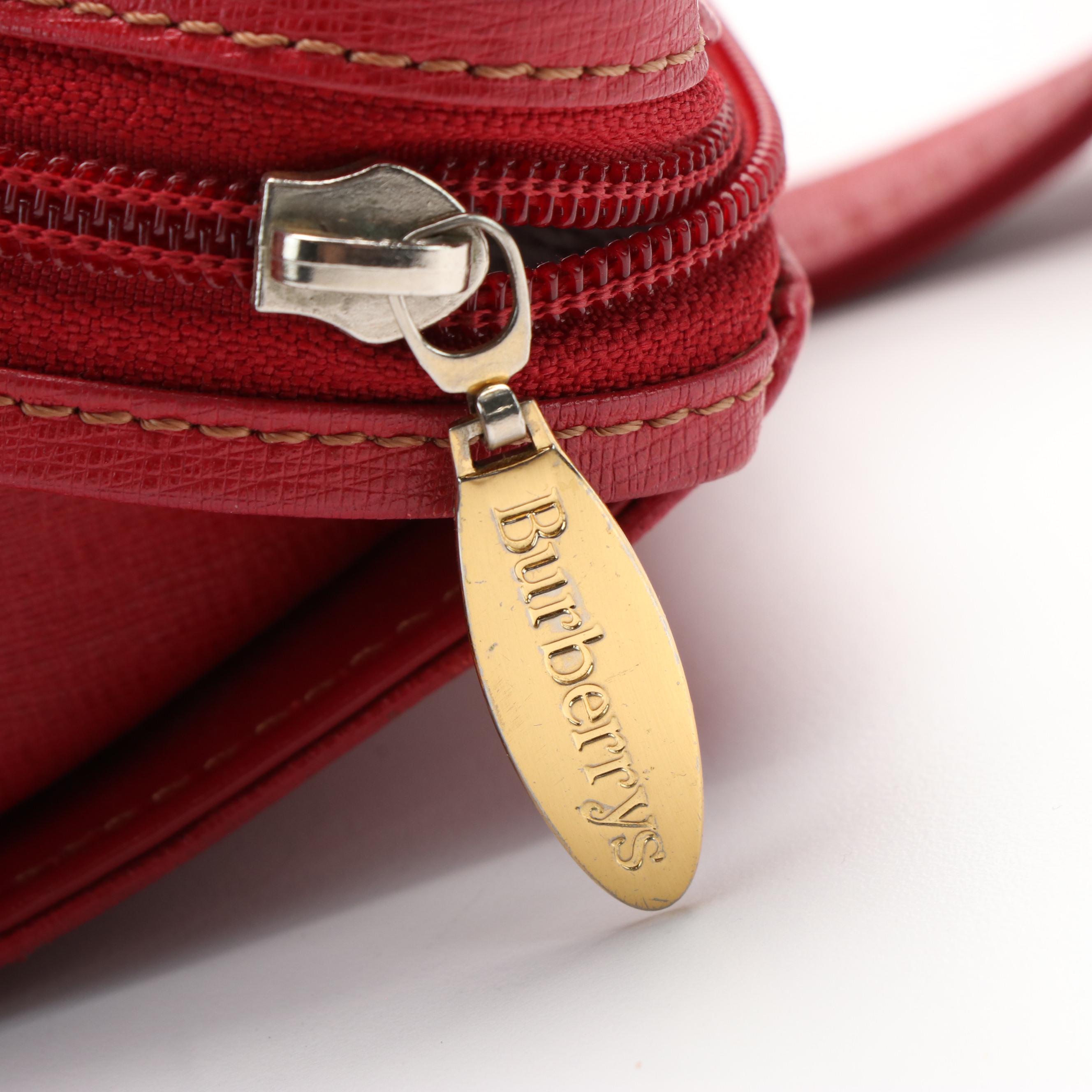 Burberrys Red Leather Barrel Style Handbag