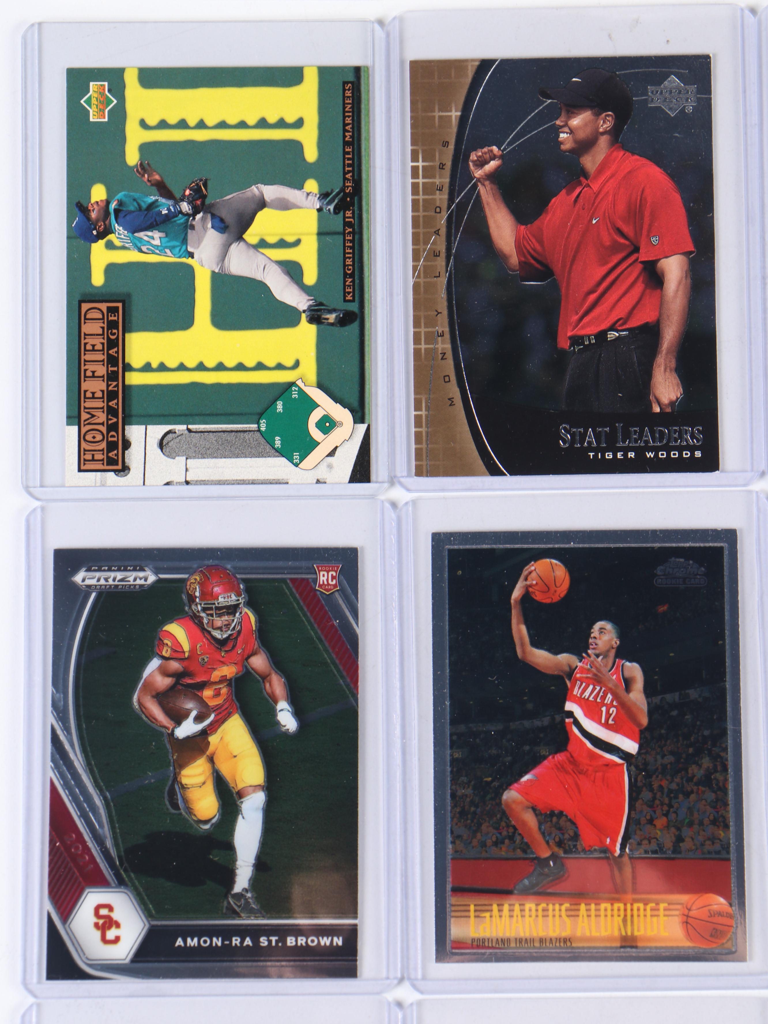 Prizm and Other Sports Cards with Tiger Woods, Michael Jordan, Ken Griffey Jr.