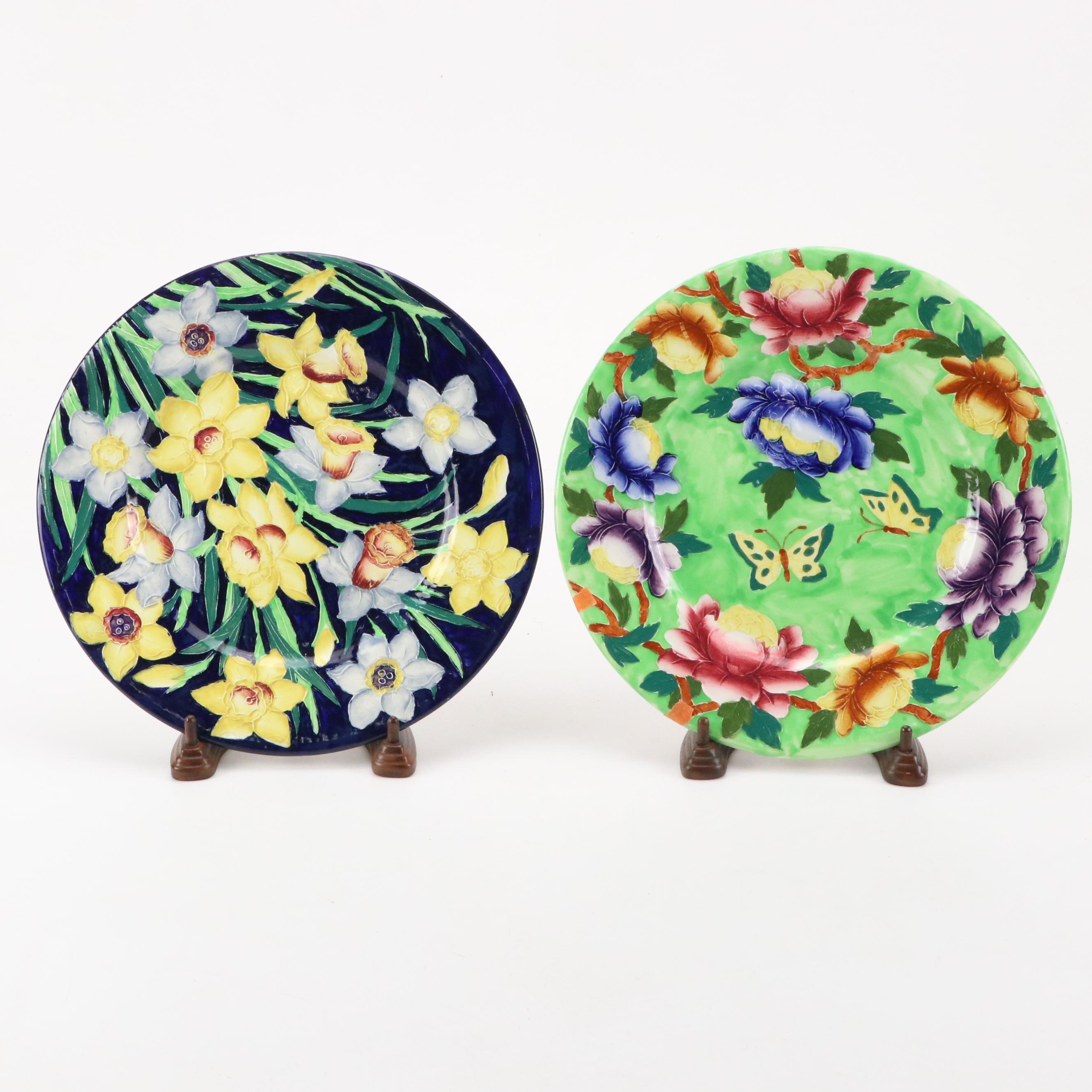 Maling Pottery English Art Deco Style Cabinet Plates, Early to Mid 20th Century