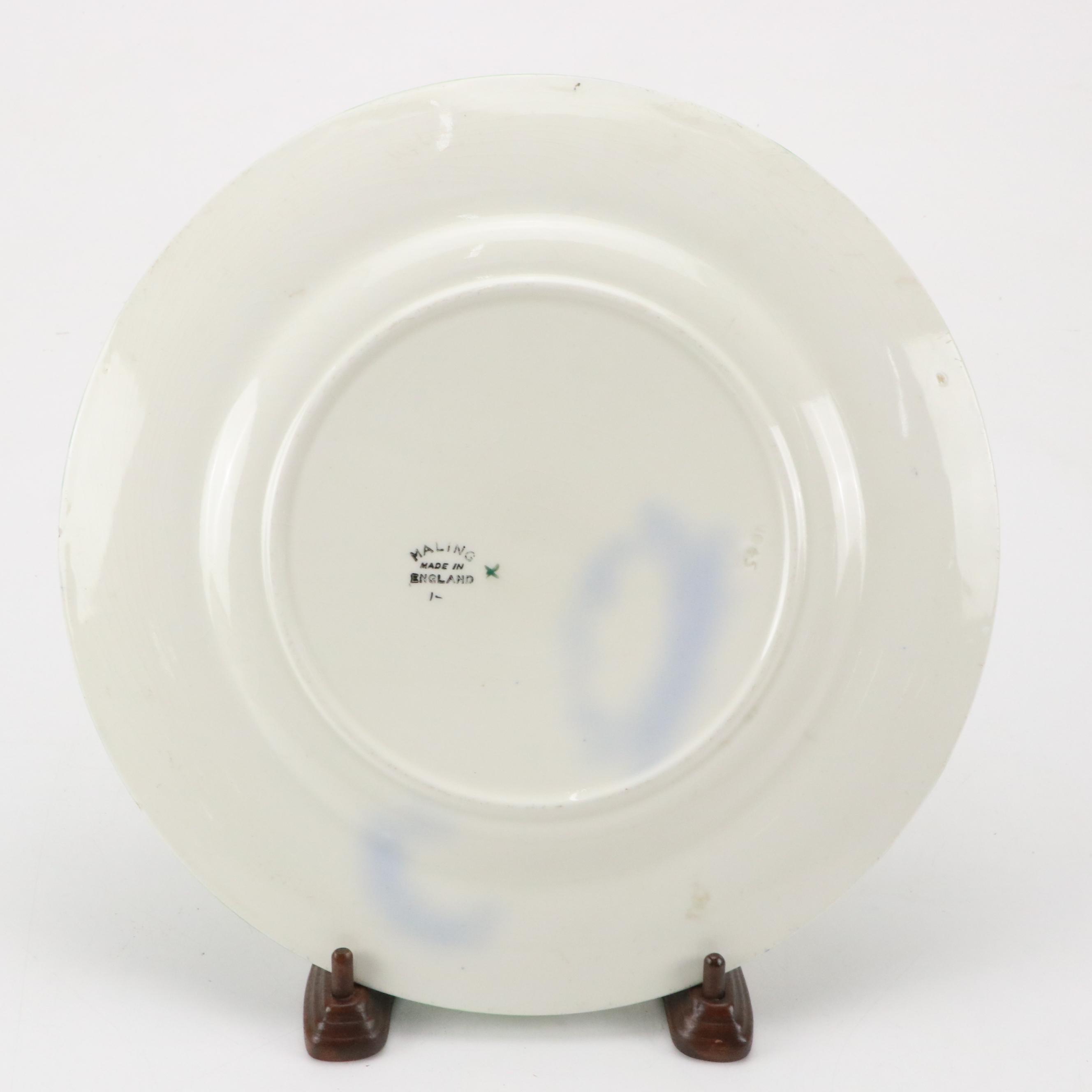 Maling Pottery English Art Deco Style Cabinet Plates, Early to Mid 20th Century