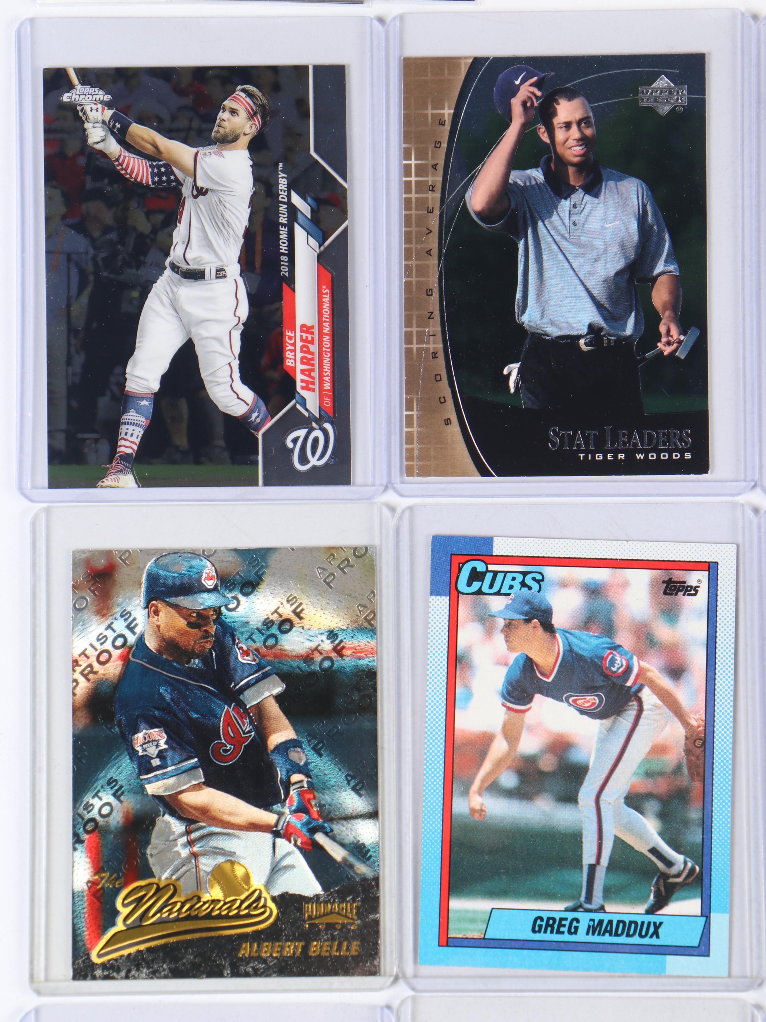 Mosaic and Other Sports Cards with Tiger Woods, Walter Payton, and Bryce Harper