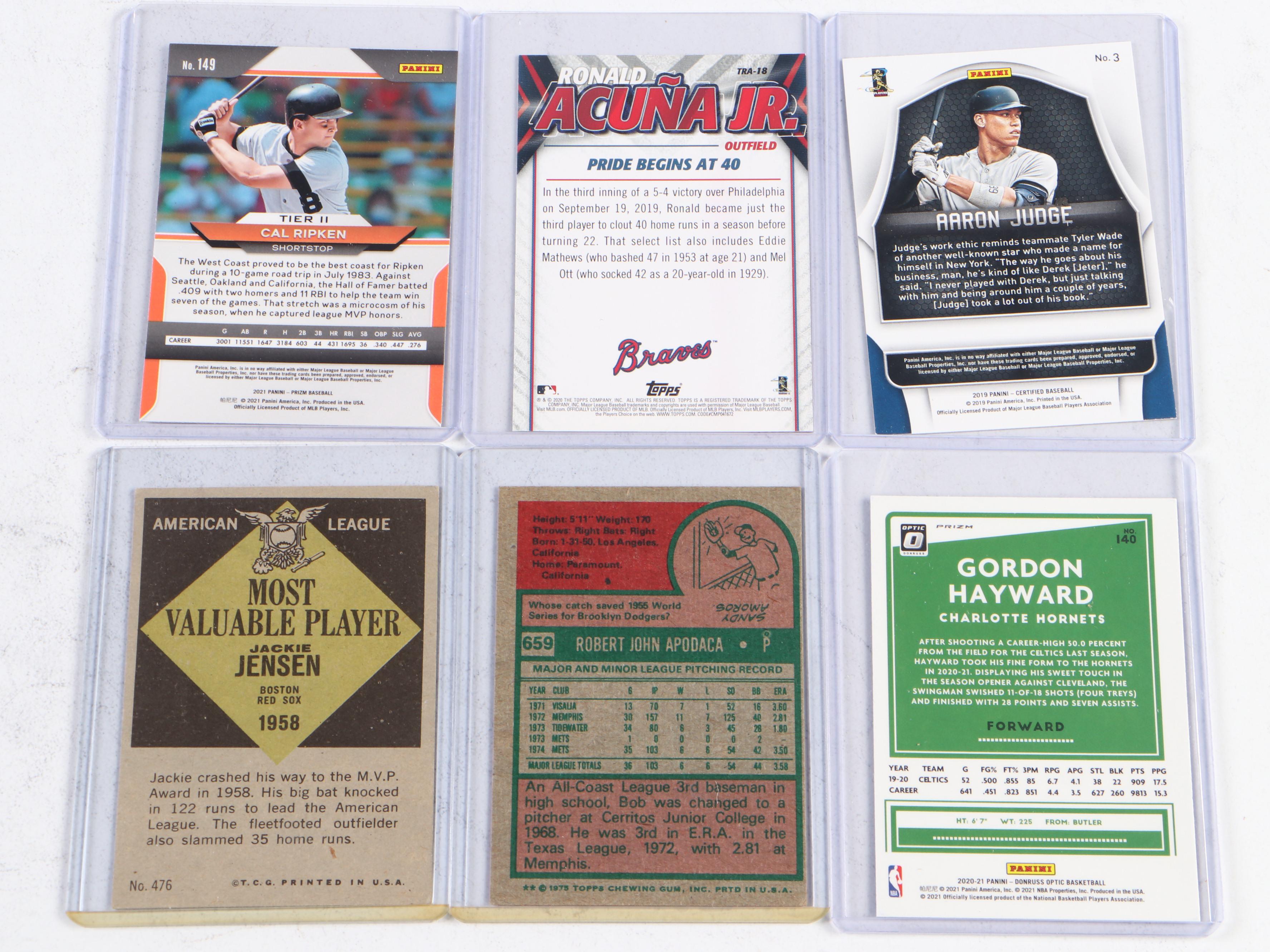 Prizm and Other Sports Cards with Aaron Judge, Ronald Acuna Jr., Cal Ripken Jr.