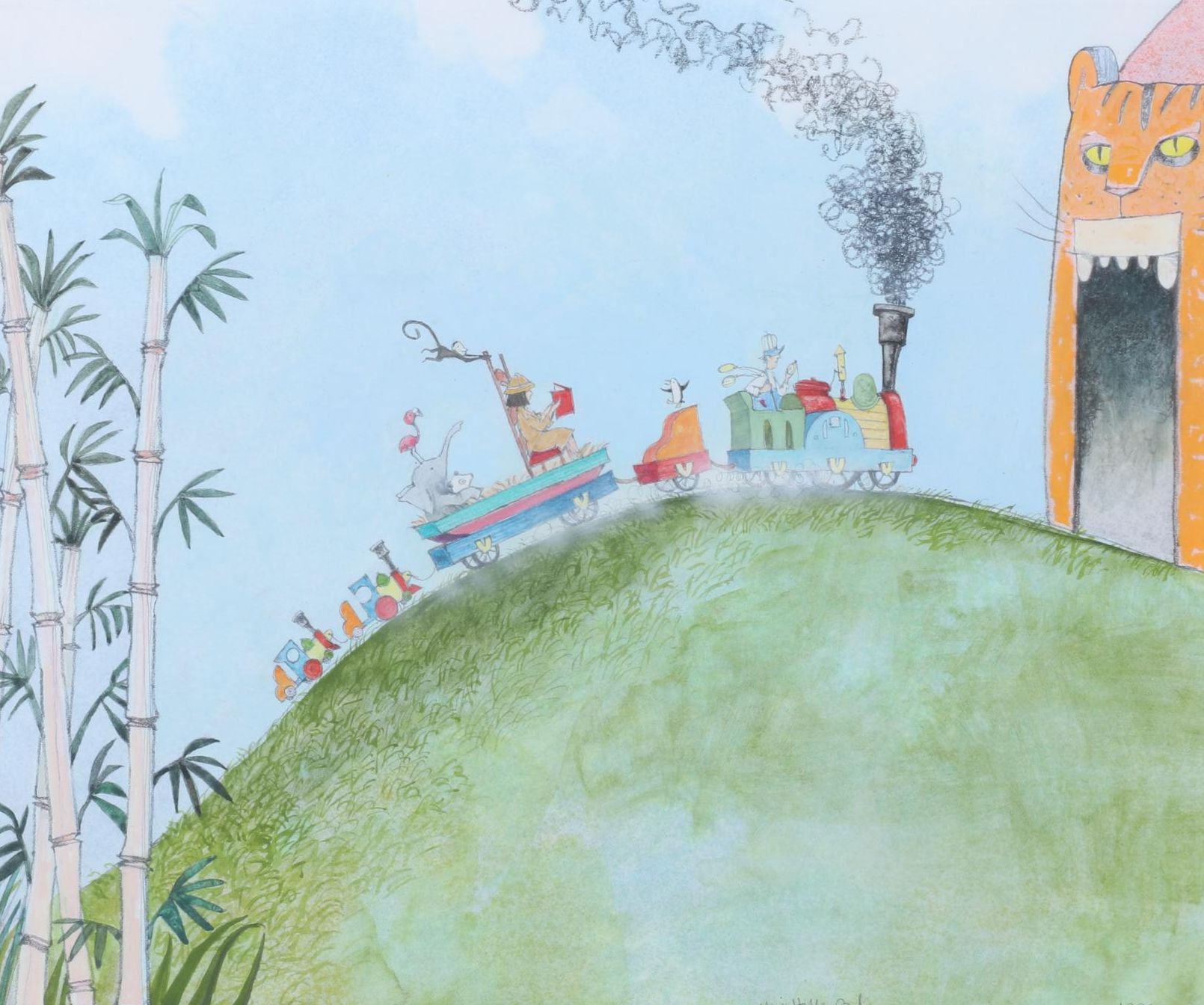 Will Hillenbrand Watercolor Painting Scene From "Down by the Station," 1999