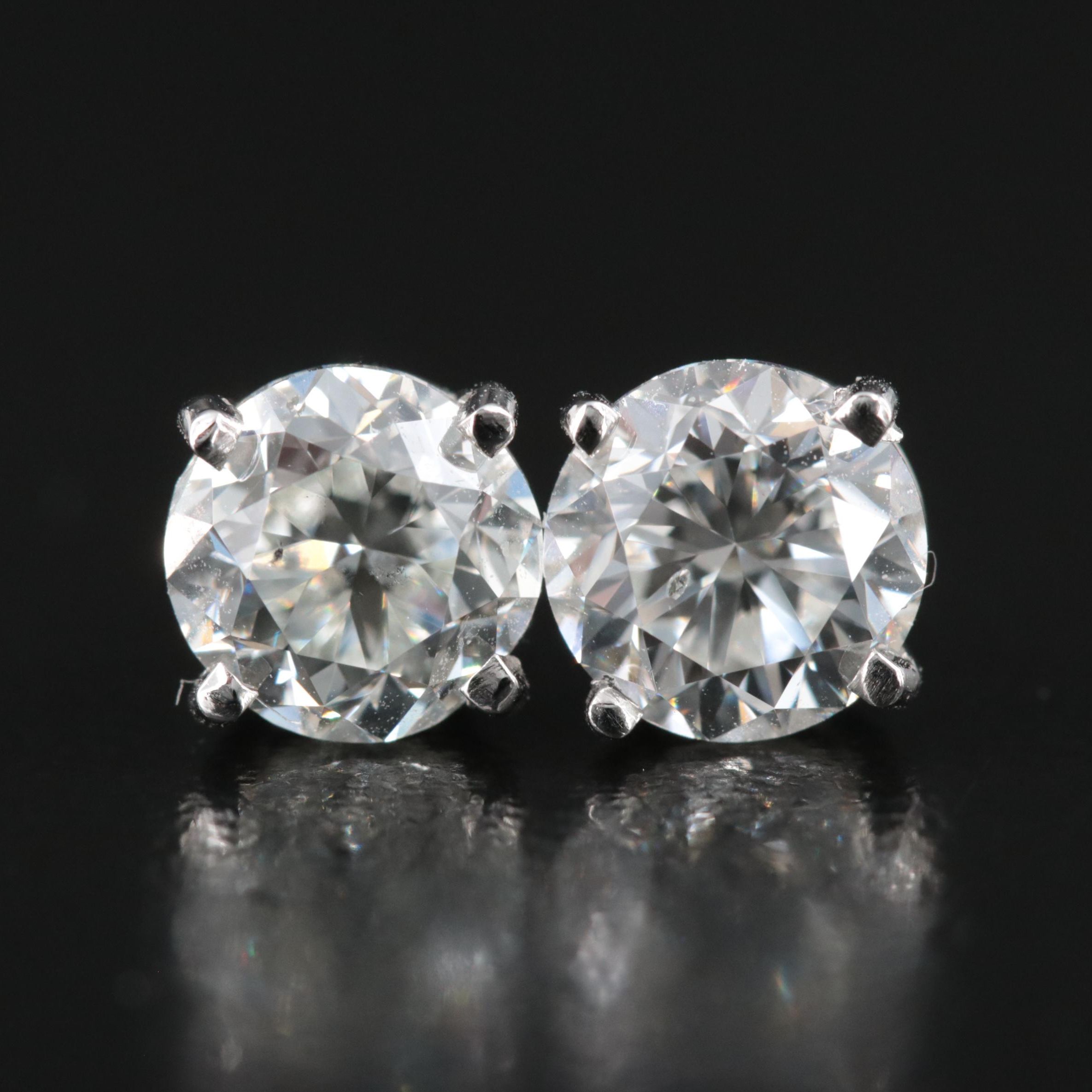 Platinum 2.00 CTW Diamond Stud Earrings with Digital Online GIA eReports