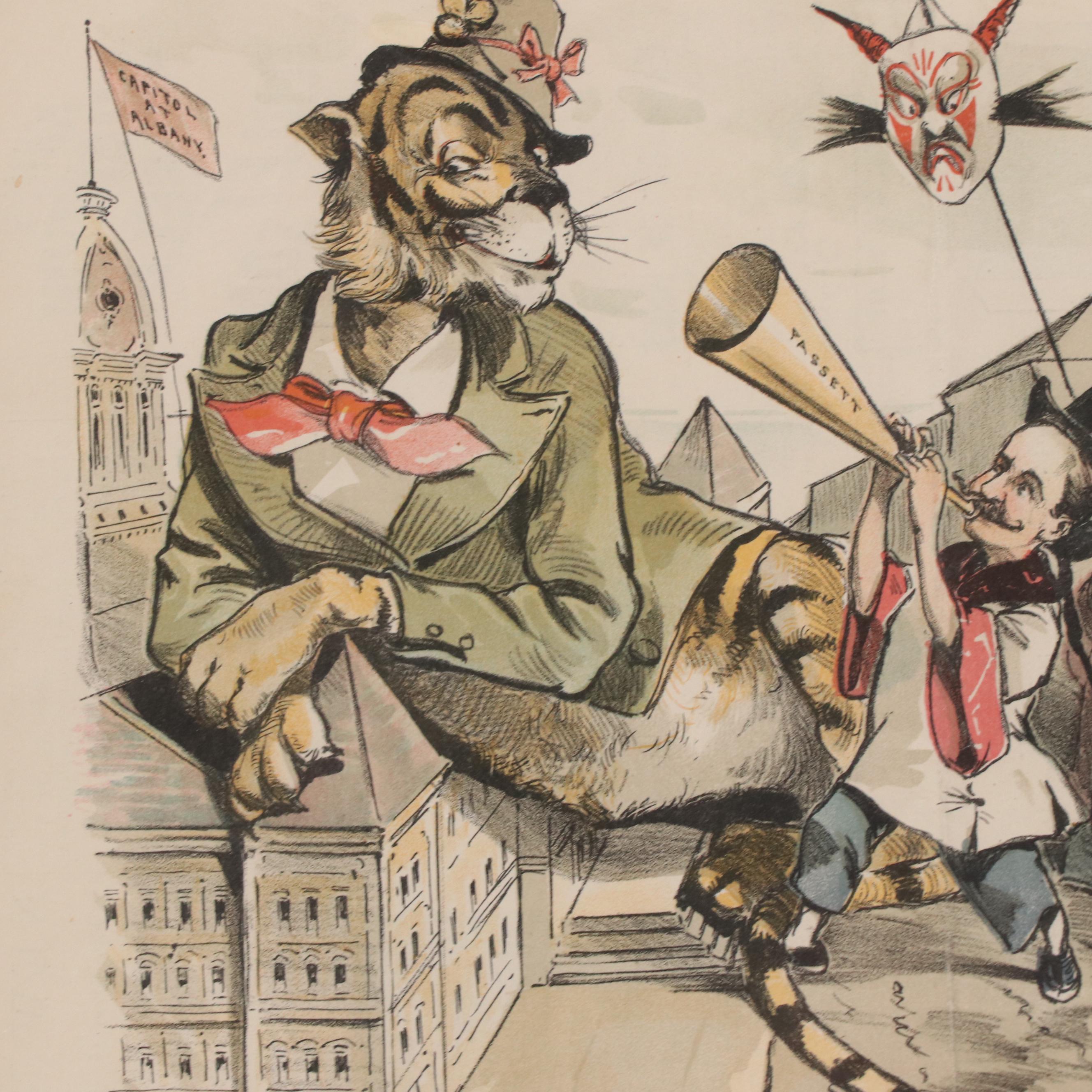 "Tammany Tiger" Political Cartoon Chromolithograph Prints, Late 19th Century