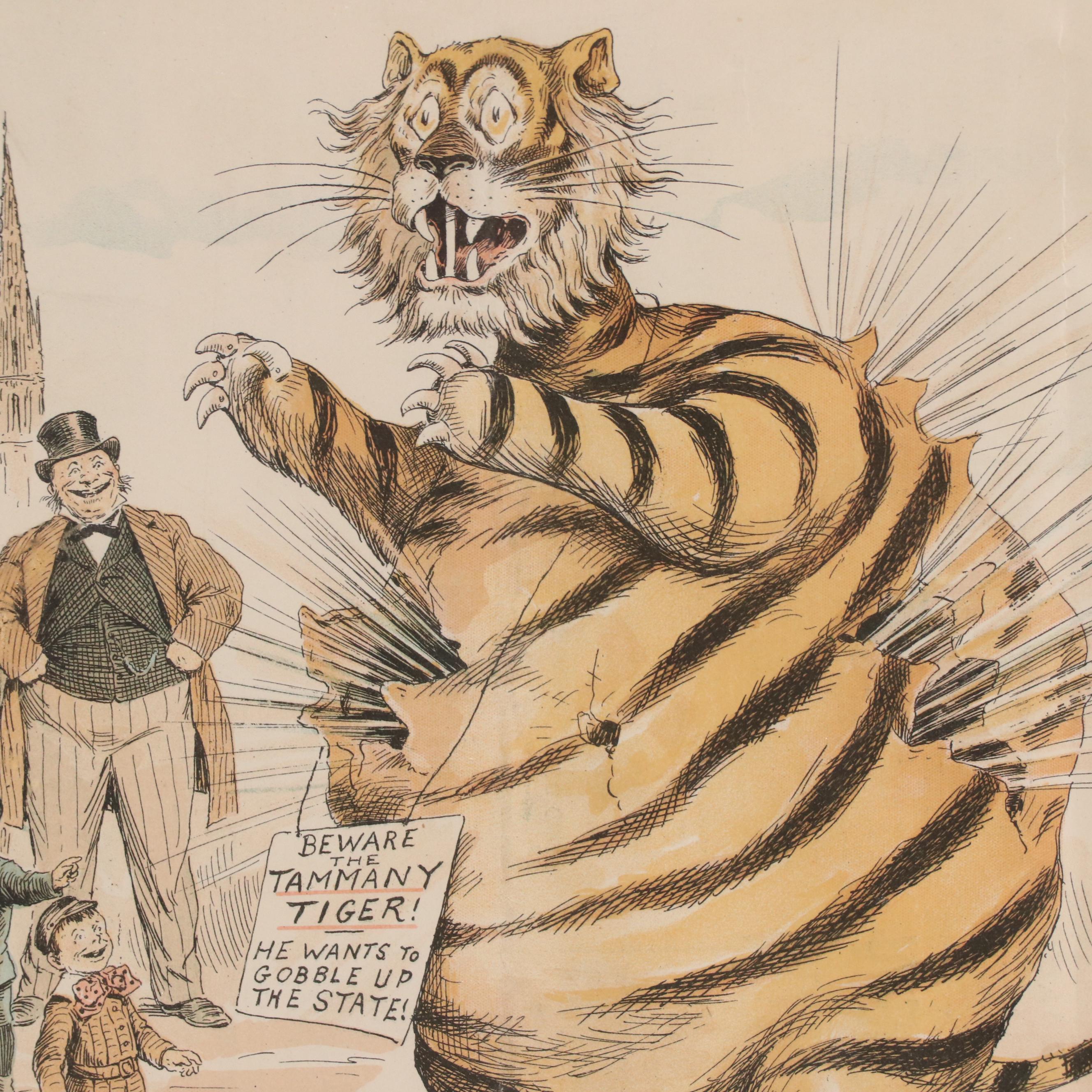 "Tammany Tiger" Political Cartoon Chromolithograph Prints, Late 19th Century