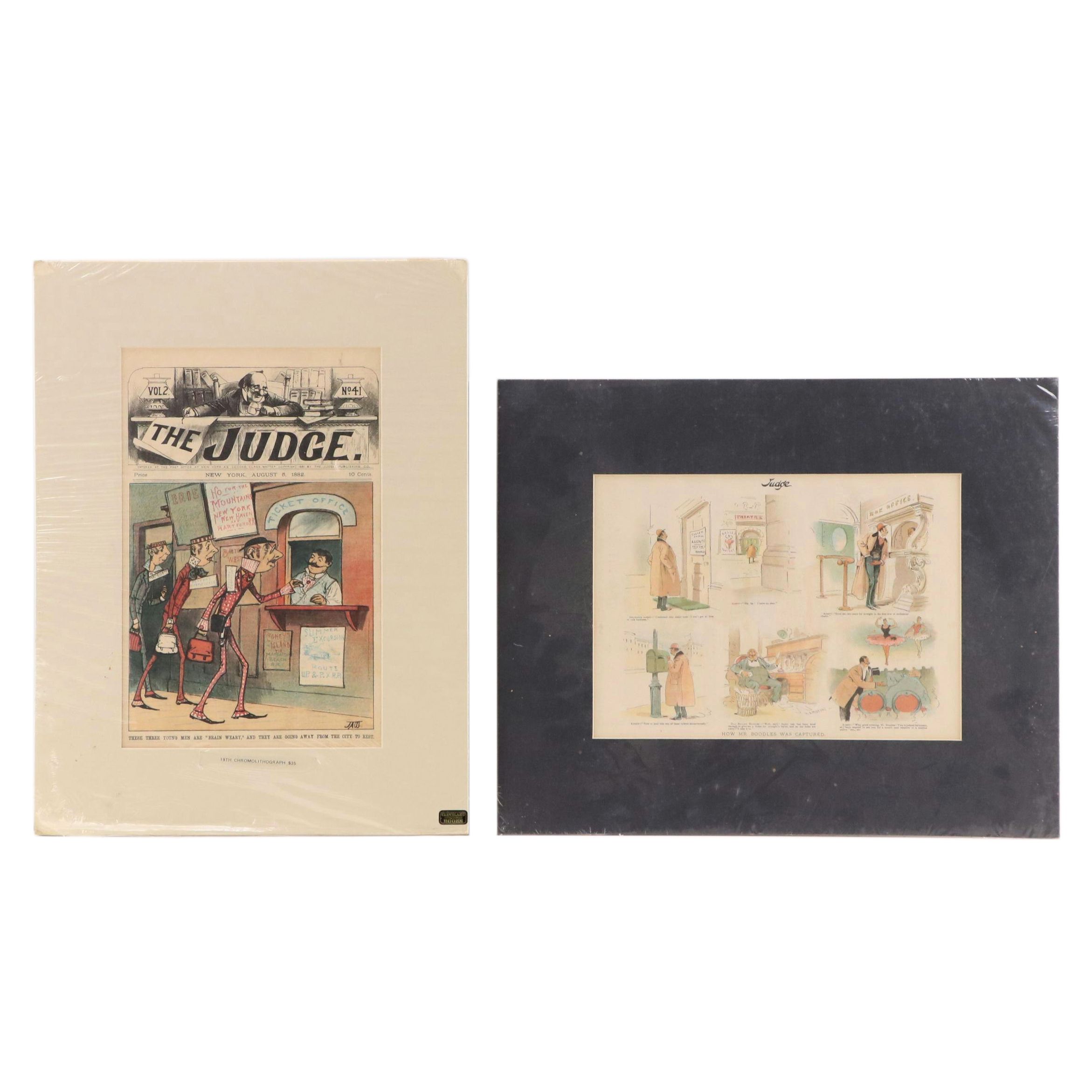 "The Judge" American Political Satire Themed Halftone Prints, Late 19th Century