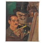 Frank E. Tibbitts Surrealistic Style Oil Painting of Self Portrait, 1948