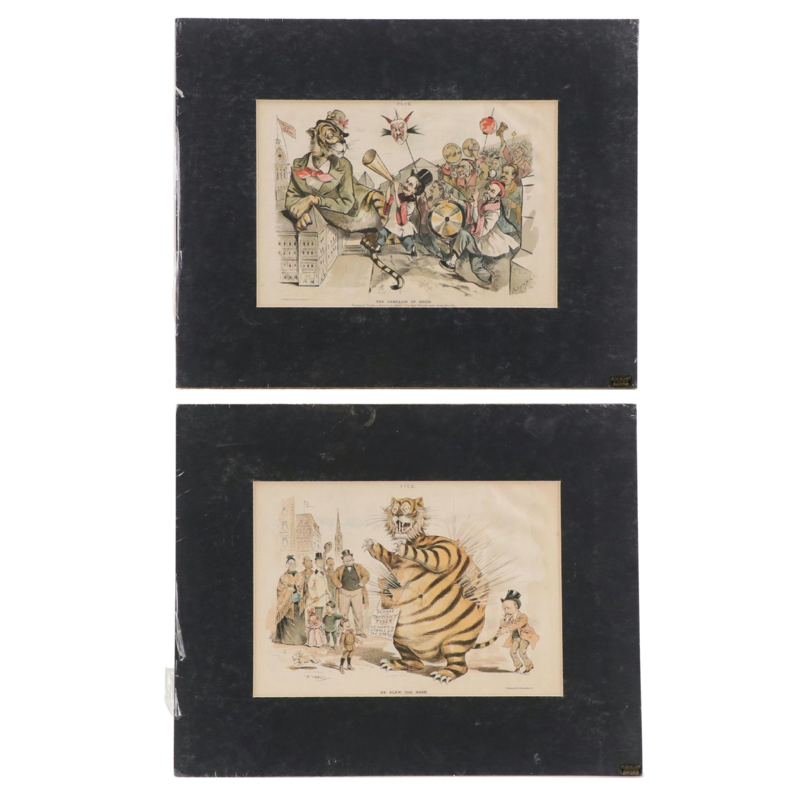 "Tammany Tiger" Political Cartoon Chromolithograph Prints, Late 19th Century