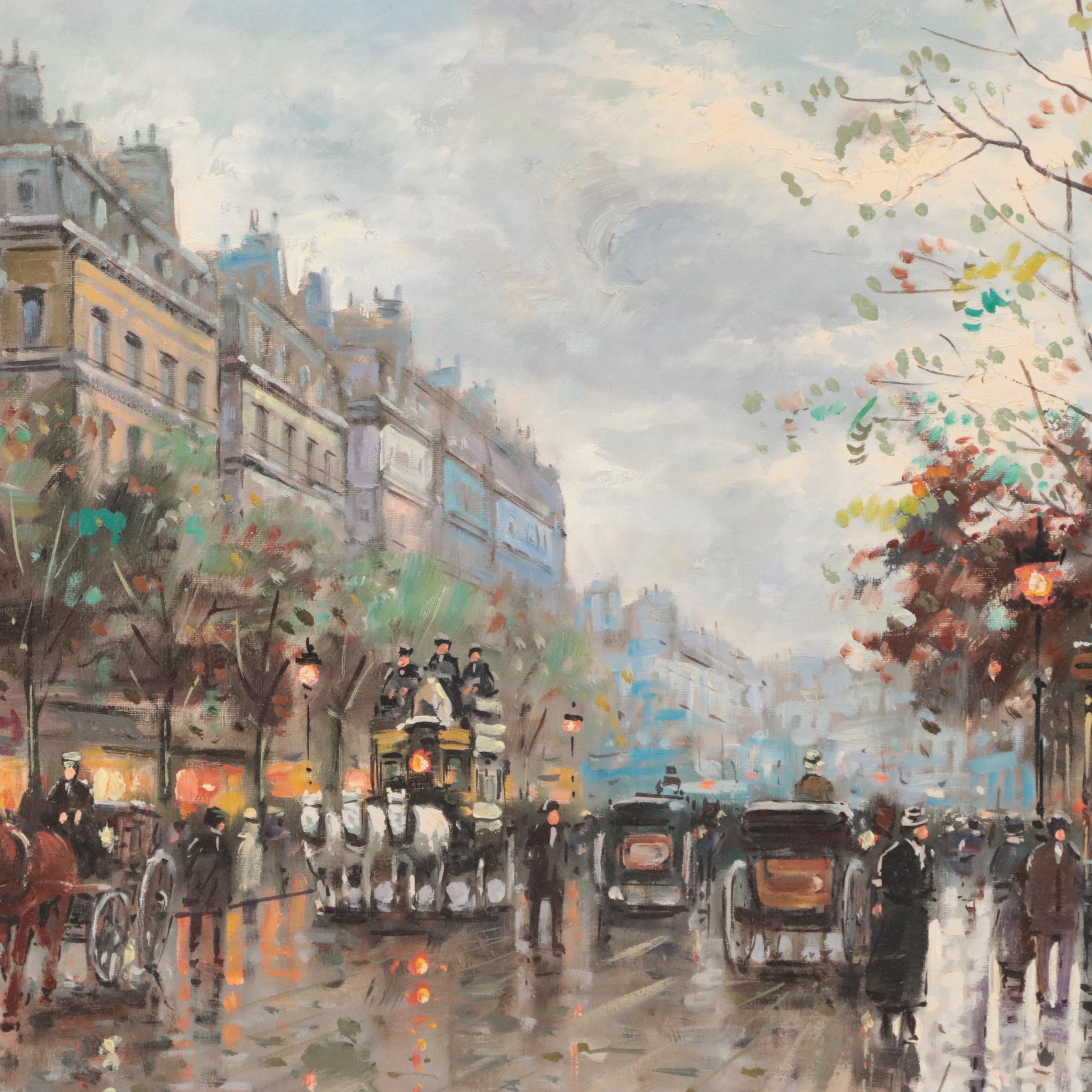 Antoine Blanchard Parisian Cityscape Oil Painting of Moulin Rouge