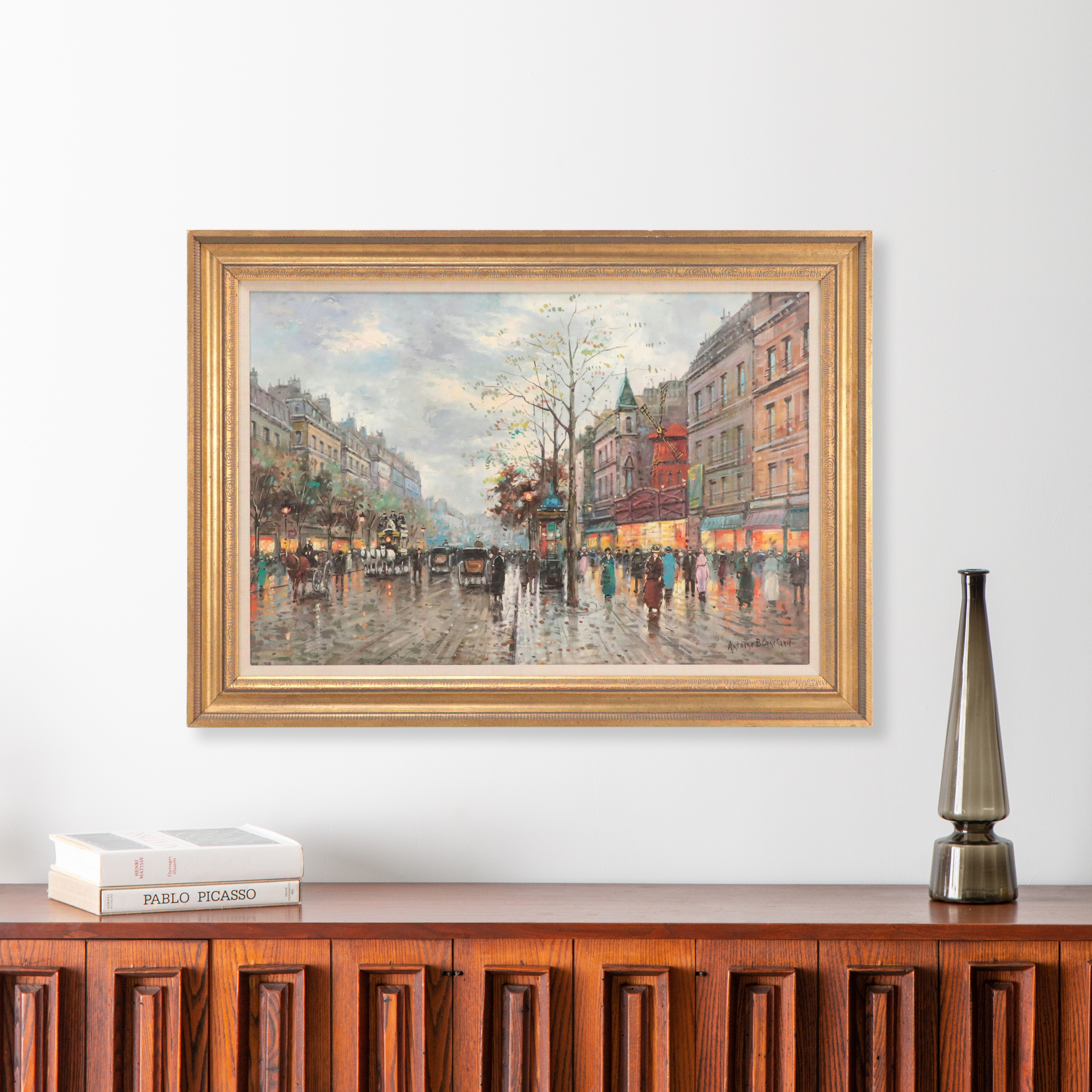 Antoine Blanchard Parisian Cityscape Oil Painting of Moulin Rouge