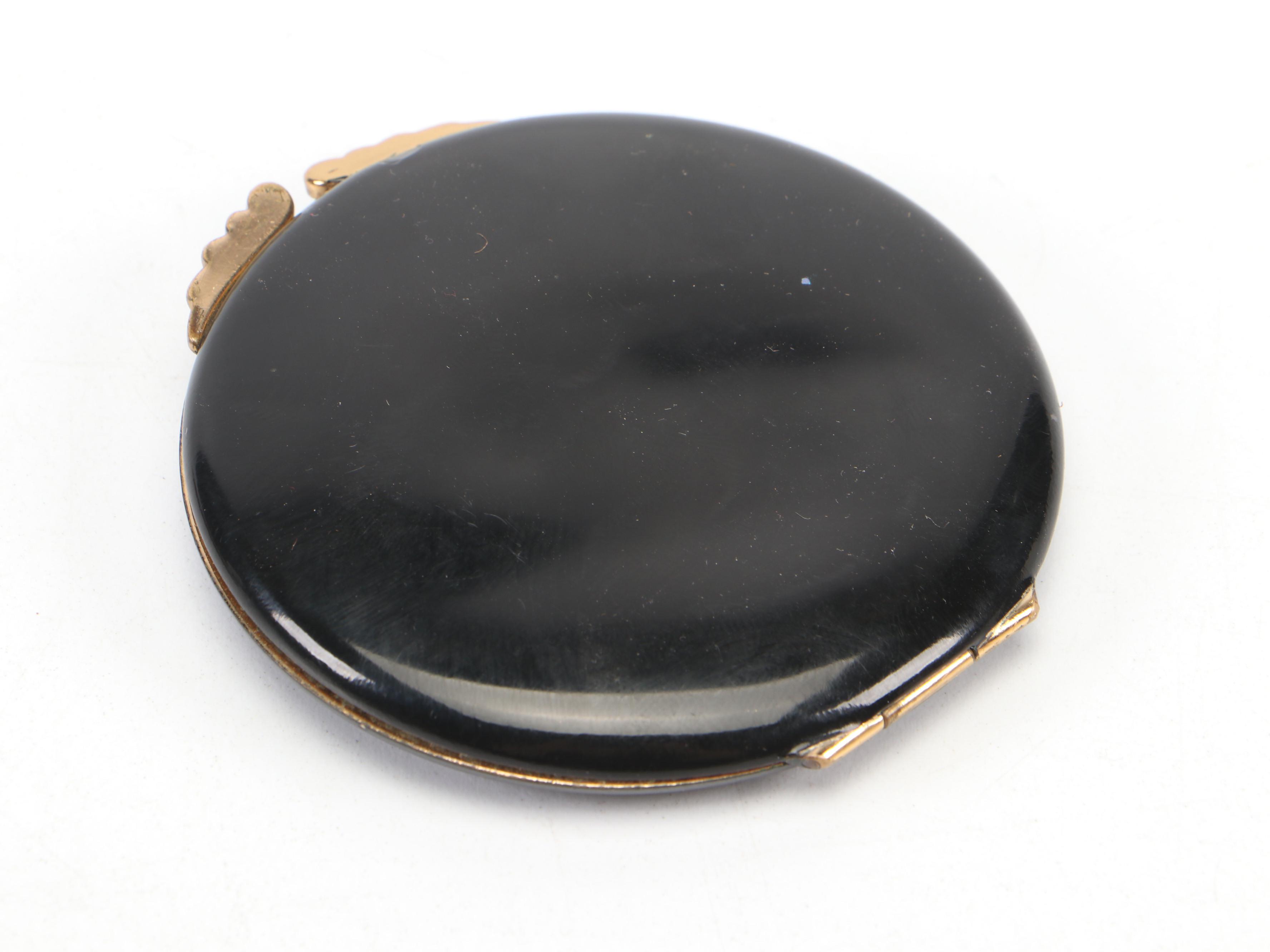 Gucci Enameled Brass Compact Mirror with Leather Storage Bag