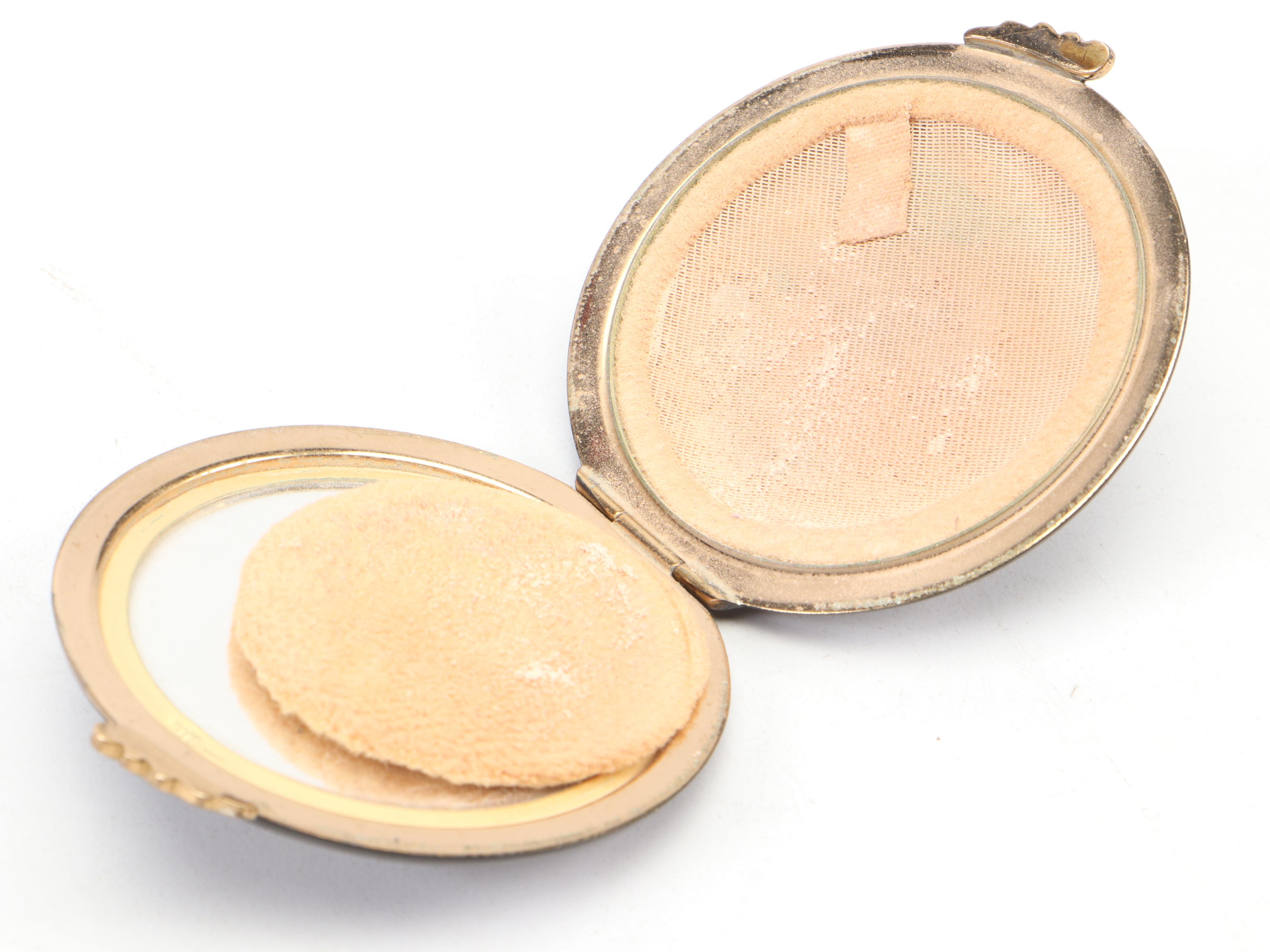 Gucci Enameled Brass Compact Mirror with Leather Storage Bag