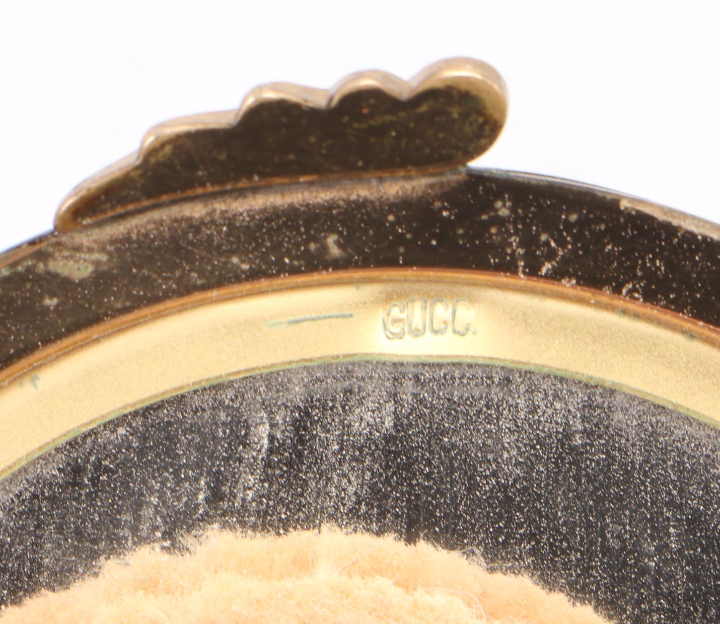 Gucci Enameled Brass Compact Mirror with Leather Storage Bag