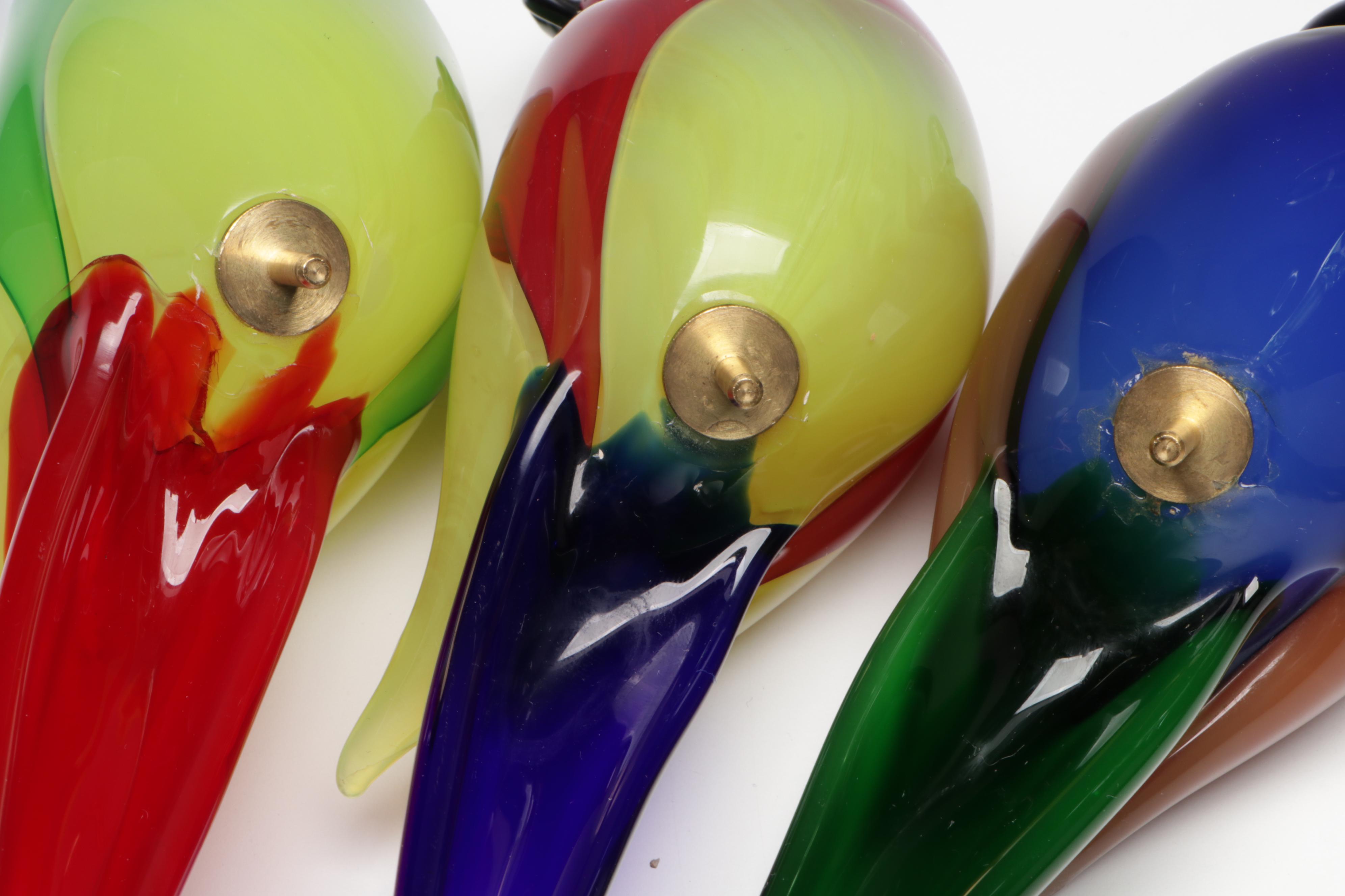 Arnaldo Zanella Murano Handcrafted Parrots and Nest in Tree Art Glass Sculpture