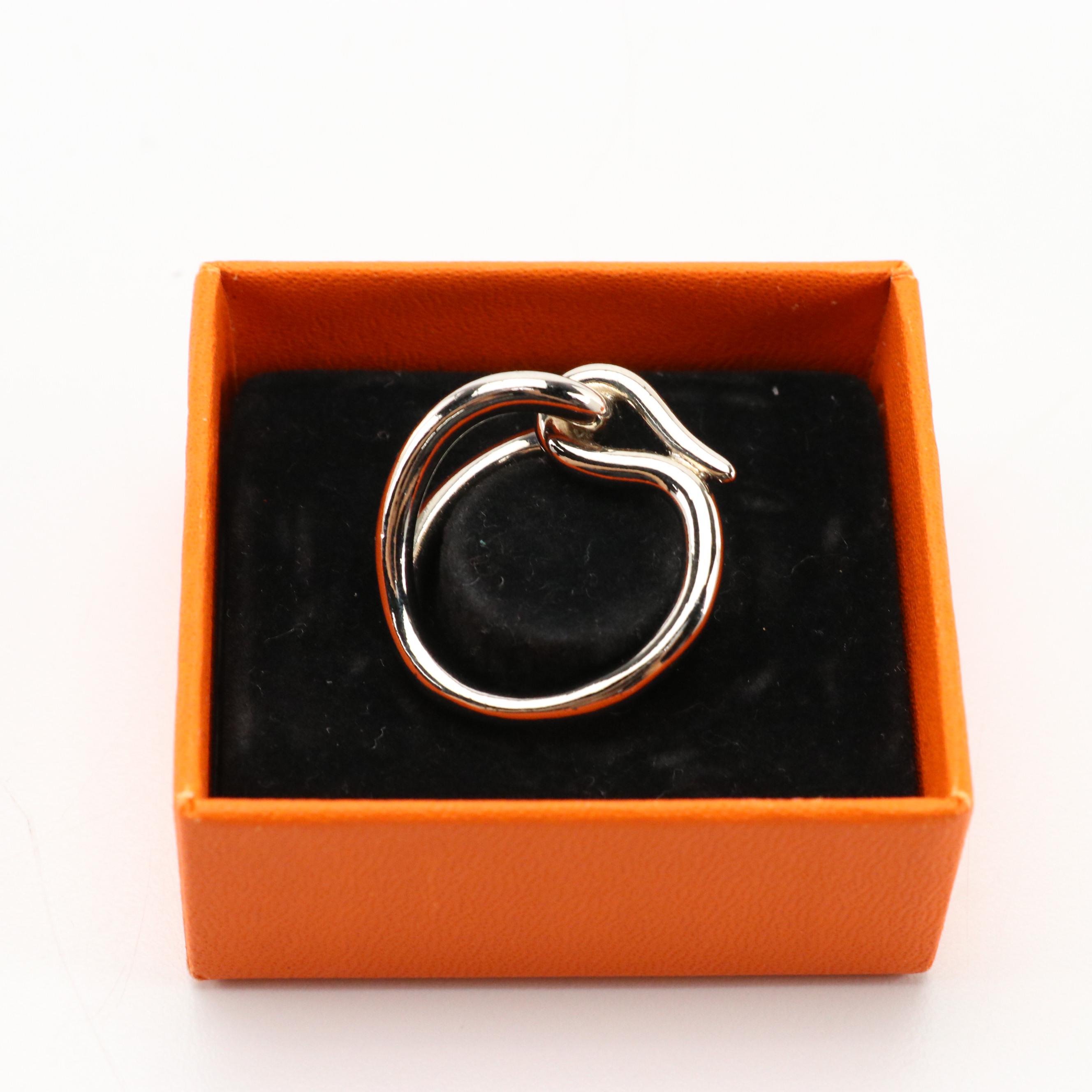 Hermès Silver-Tone Scarf Ring in Box, with Fall/Winter 2001/2002 Scarf Booklet