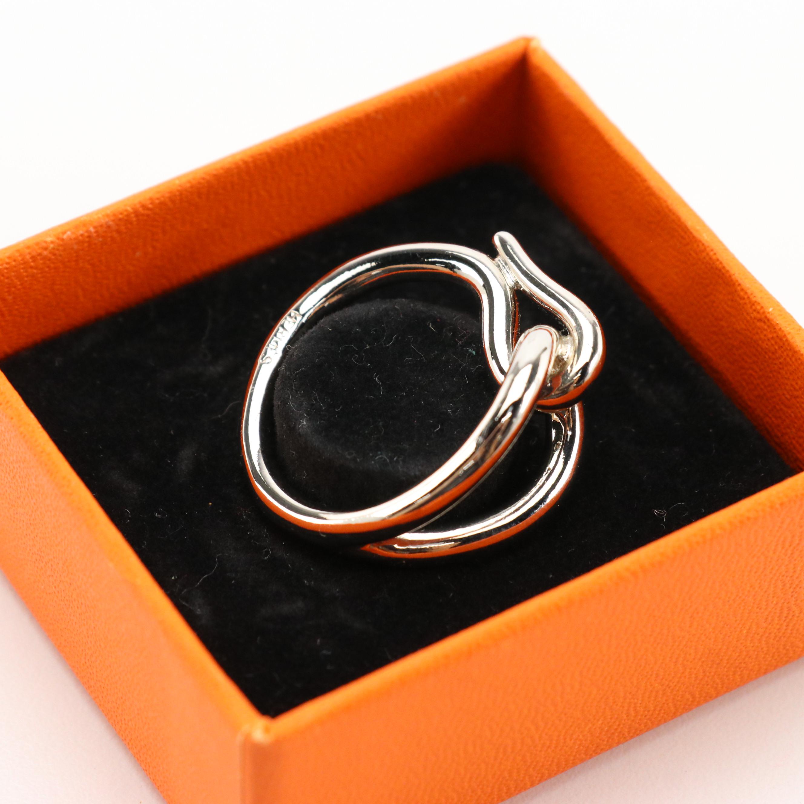 Hermès Silver-Tone Scarf Ring in Box, with Fall/Winter 2001/2002 Scarf Booklet