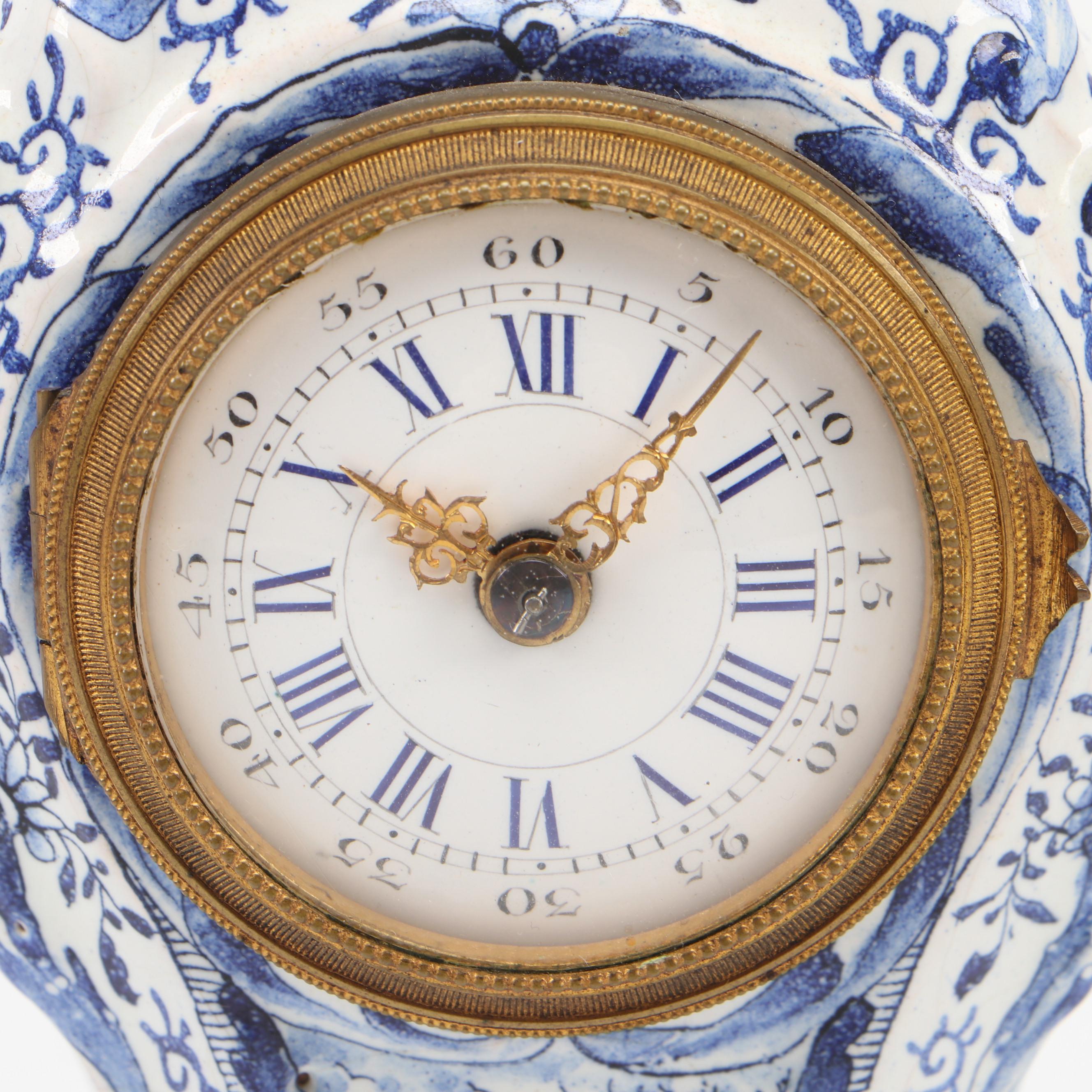 Delft Faience Clock with French Movement, 19th Century