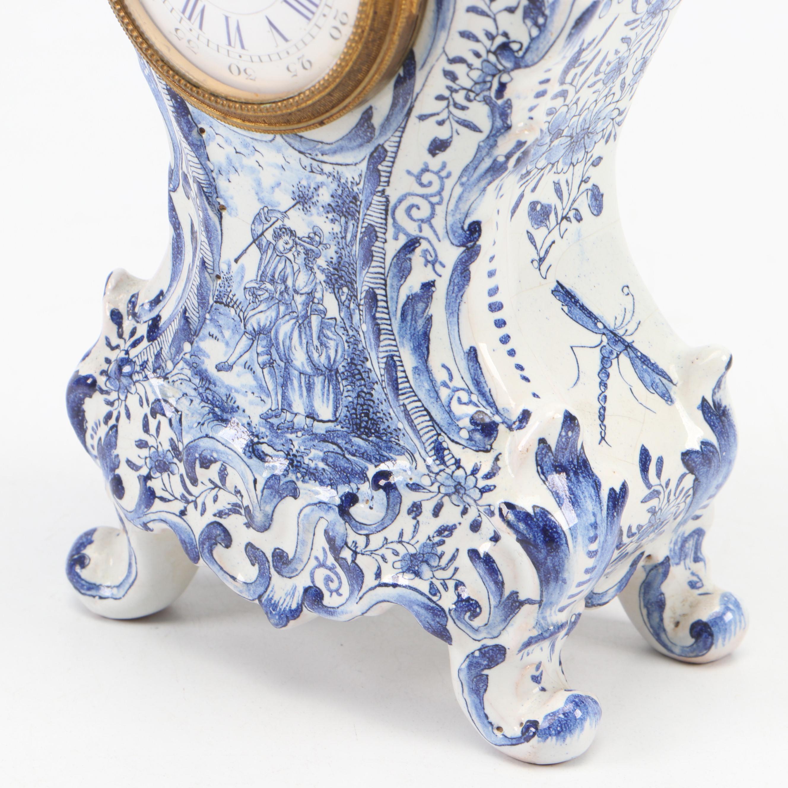 Delft Faience Clock with French Movement, 19th Century