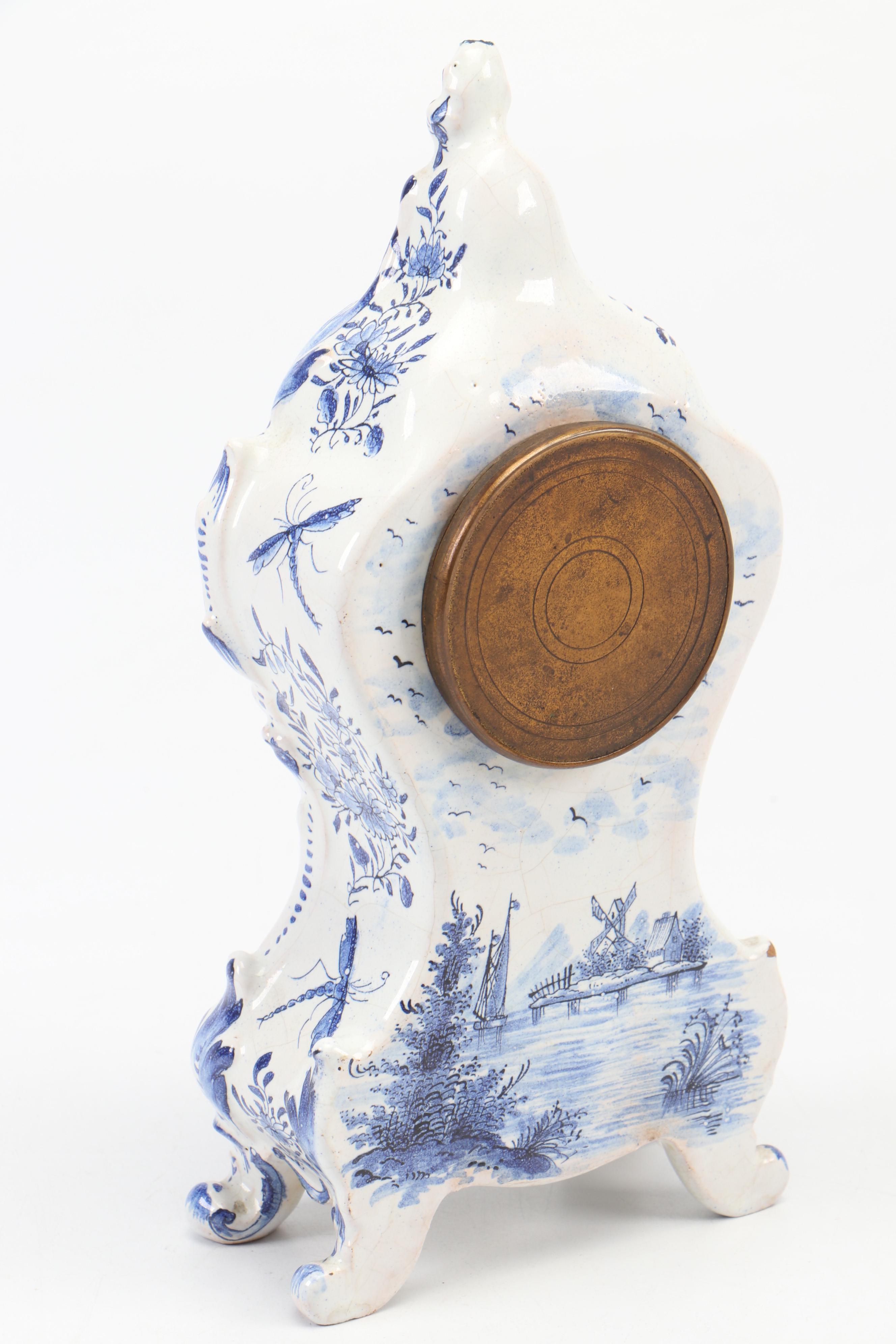 Delft Faience Clock with French Movement, 19th Century